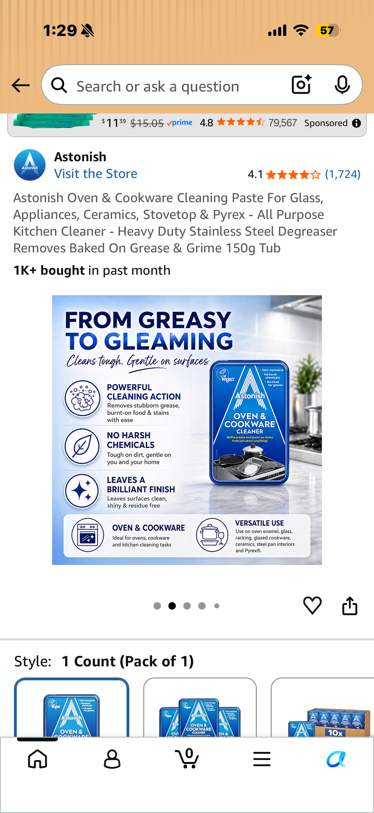 Astonish Oven & Cookware Cleaning Paste For Glass, Appliances, Ceramics, Stovetop & Pyrex - All Purpose Kitchen Cleaner - Heavy Duty Stainless Steel Degreaser Removes Baked On Grease & Grime 150g Tub