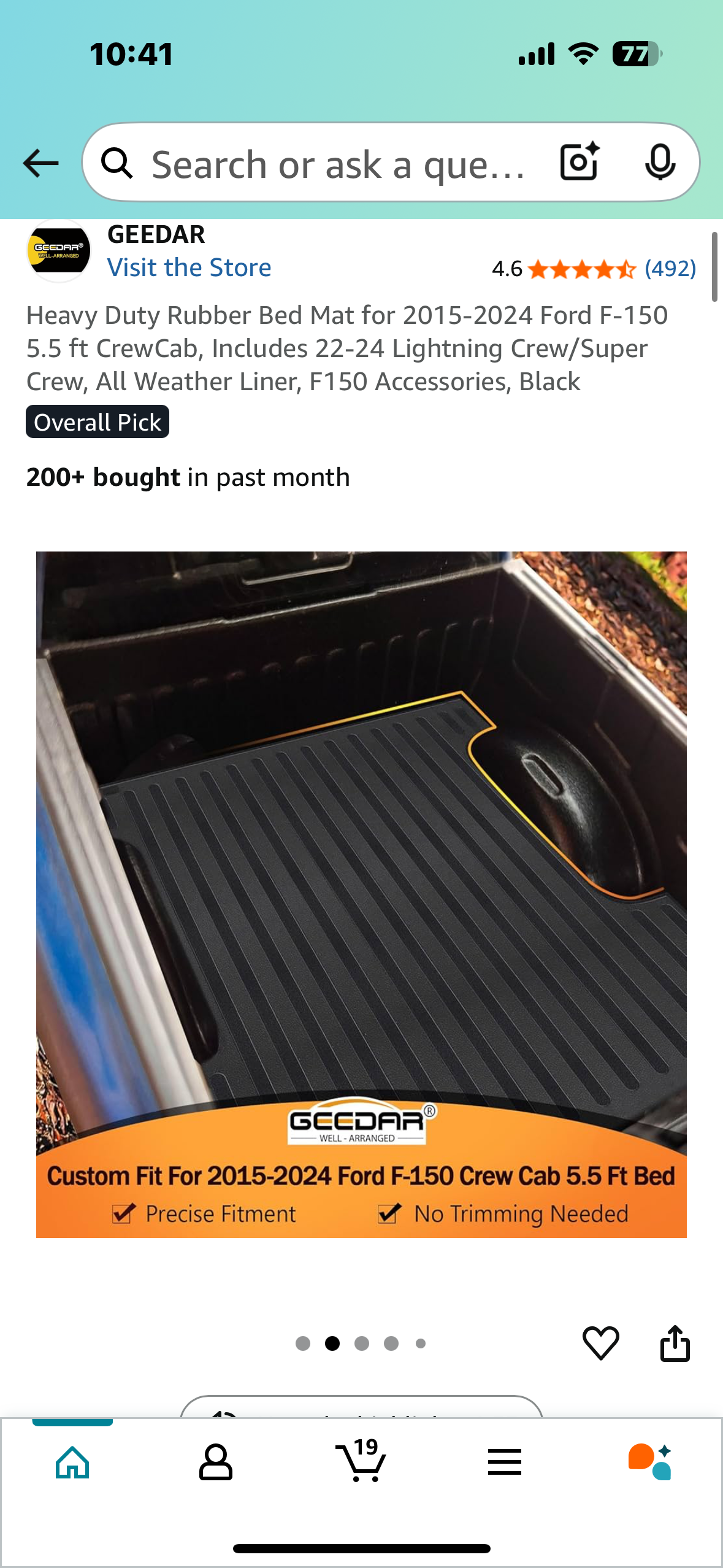 Heavy Duty Rubber Bed Mat for 2015-2024 Ford F-150 5.5, CrewCab, All Weather Liner, Black (G818)