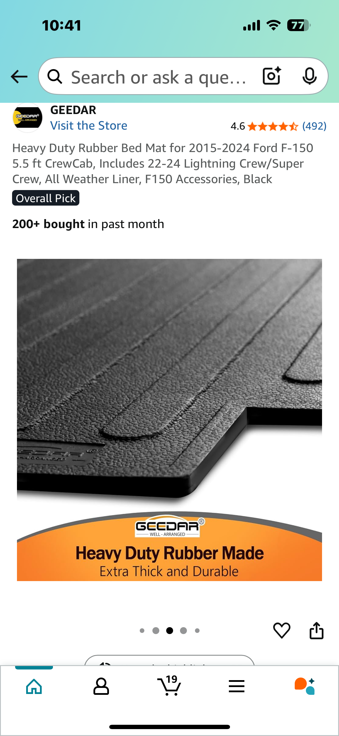 Heavy Duty Rubber Bed Mat for 2015-2024 Ford F-150 5.5, CrewCab, All Weather Liner, Black (G818)