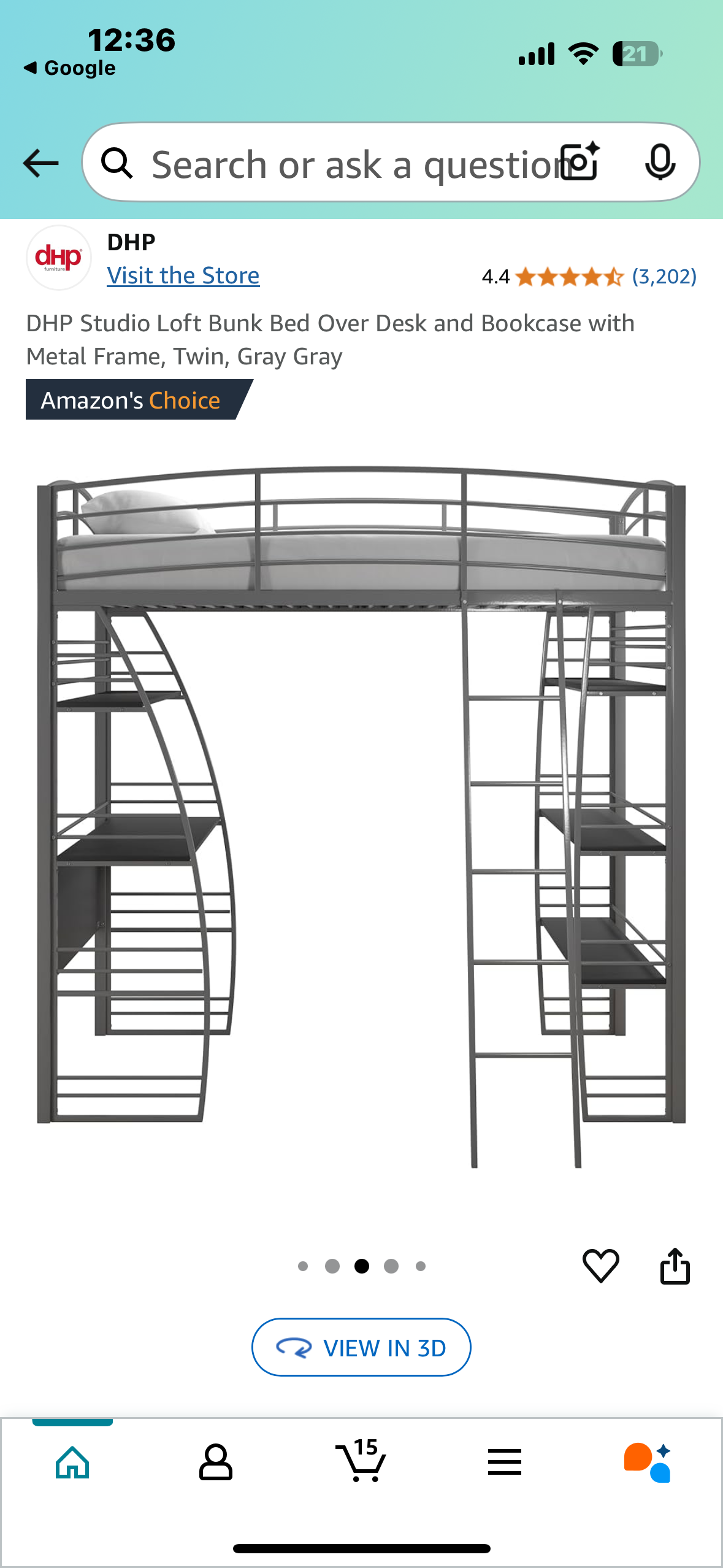 New - DHP Studio Loft Bunk Bed Over Desk and Bookcase with Metal Frame, Twin, Gray Gray (B923)