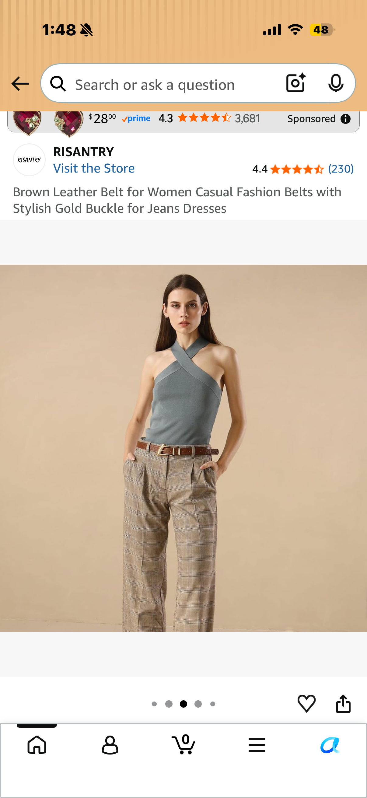 Brown Leather Belt for Women Casual Fashion Belts with Stylish Gold Buckle for Jeans Dresses (Size Small)