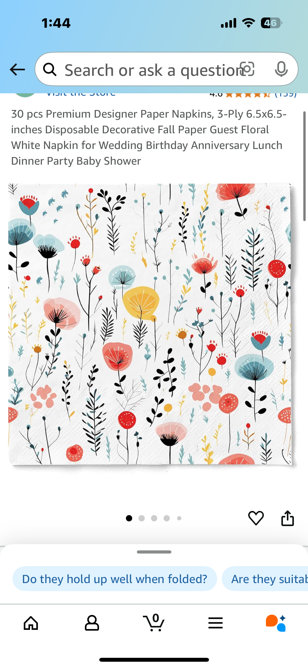 30 pcs Premium Designer Paper Napkins, 3-Ply 6.5x6.5-inches Disposable Decorative Fall Paper Guest Floral White Napkin for Wedding Birthday Anniversary Lunch Dinner Party Baby Shower