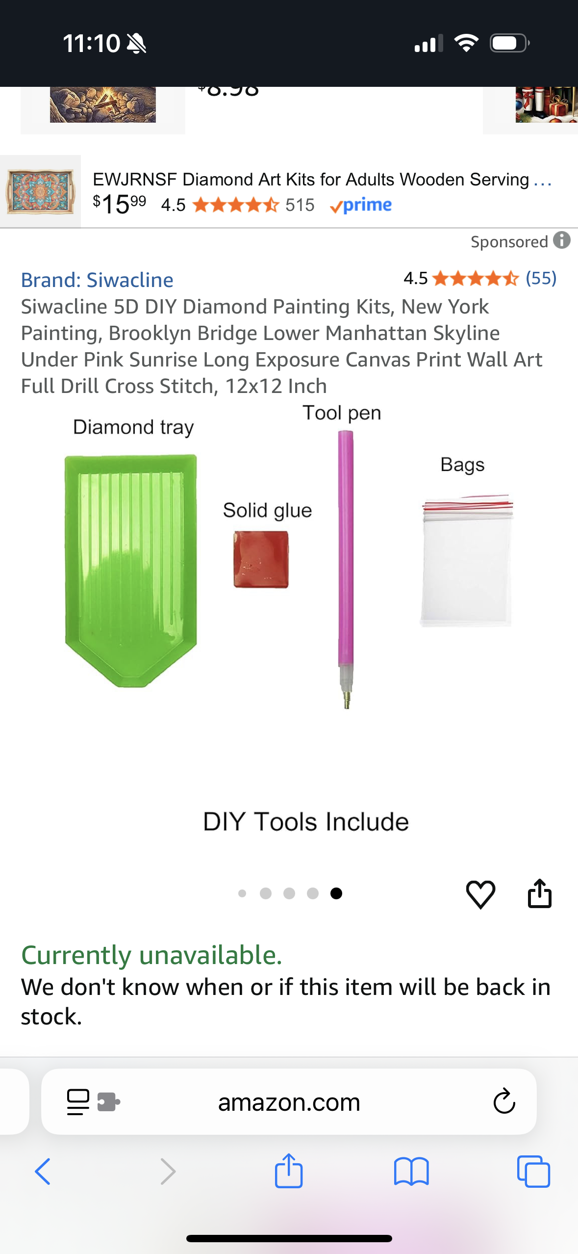 Siwacline 5D DIY Diamond Painting Kits, New York Painting, Brooklyn Bridge Lower Manhattan Skyline Under Pink Sunrise Long Exposure Canvas Print Wall Art Full Drill Cross Stitch, 12x12 Inch