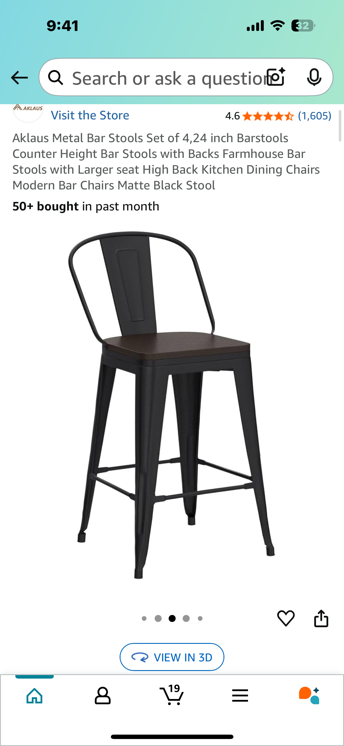 Metal Bar Stools Set of 4, 24” Barstools Counter, Height with Backs, Farmhouse Bar Stools, Matte Black Stool (L955)