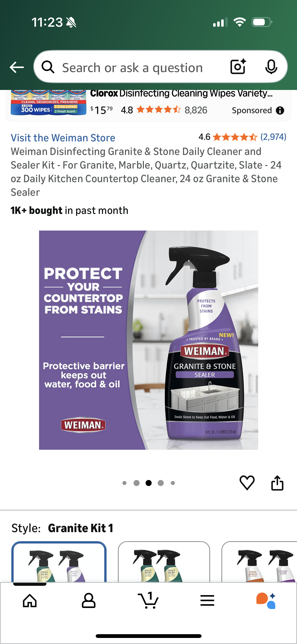 Weiman Disinfecting Granite & Stone Daily Cleaner and Sealer Kit - For Granite, Marble, Quartz, Quartzite, Slate - 24 oz Daily Kitchen Countertop Cleaner, 24 oz Granite & Stone Sealer