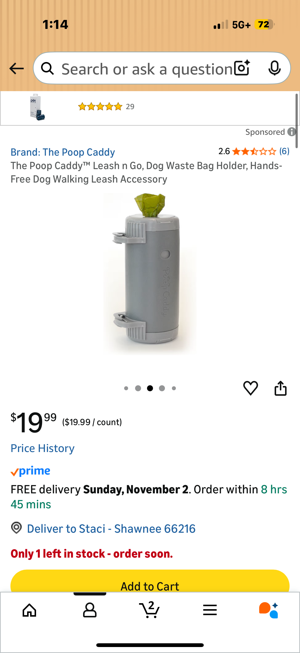 The Poop Caddy™ Leash n Go, Dog Waste Bag Holder, Hands-Free Dog Walking Leash Accessory