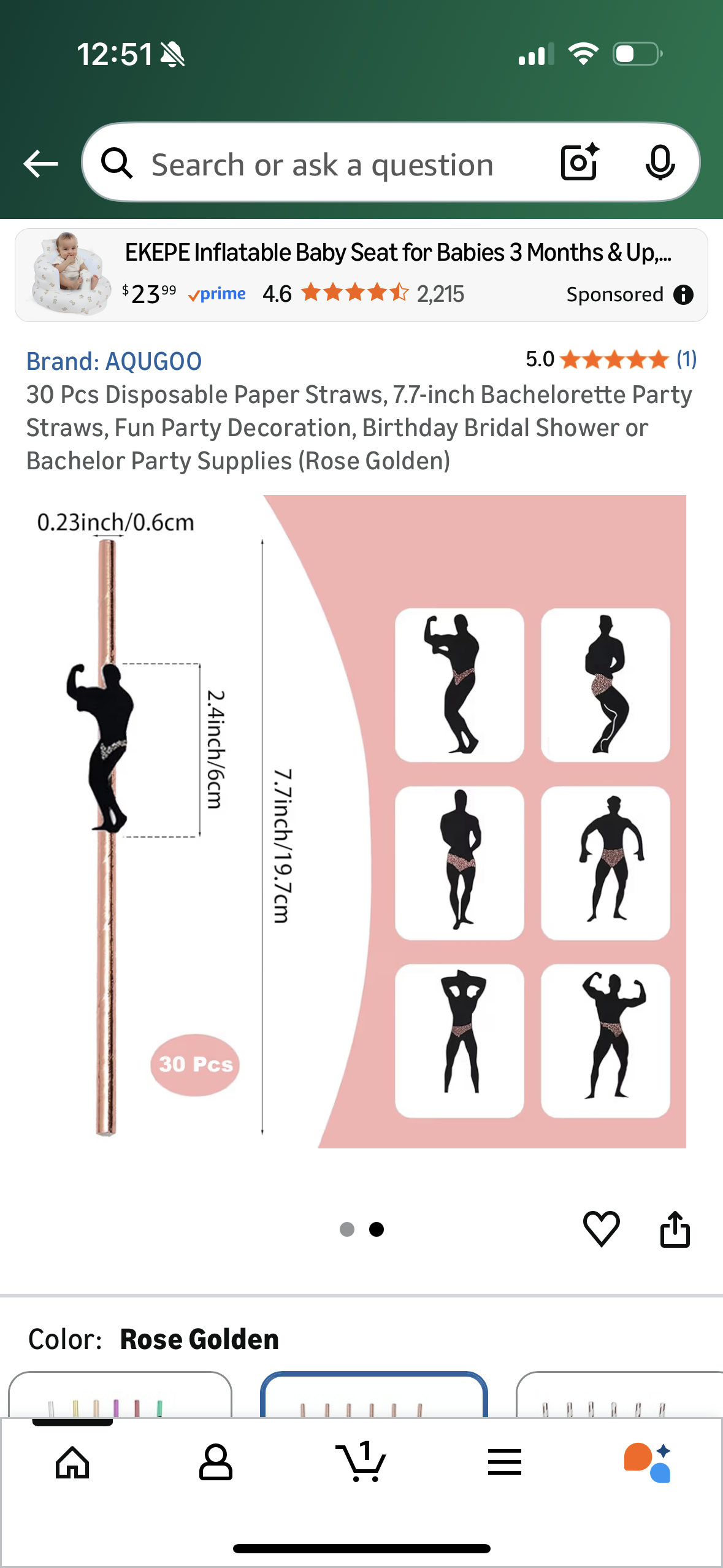 30 Pcs Disposable Paper Straws, 7.7-inch Bachelorette Party Straws, Fun Party Decoration, Birthday Bridal Shower or Bachelor Party Supplies (Rose Golden)