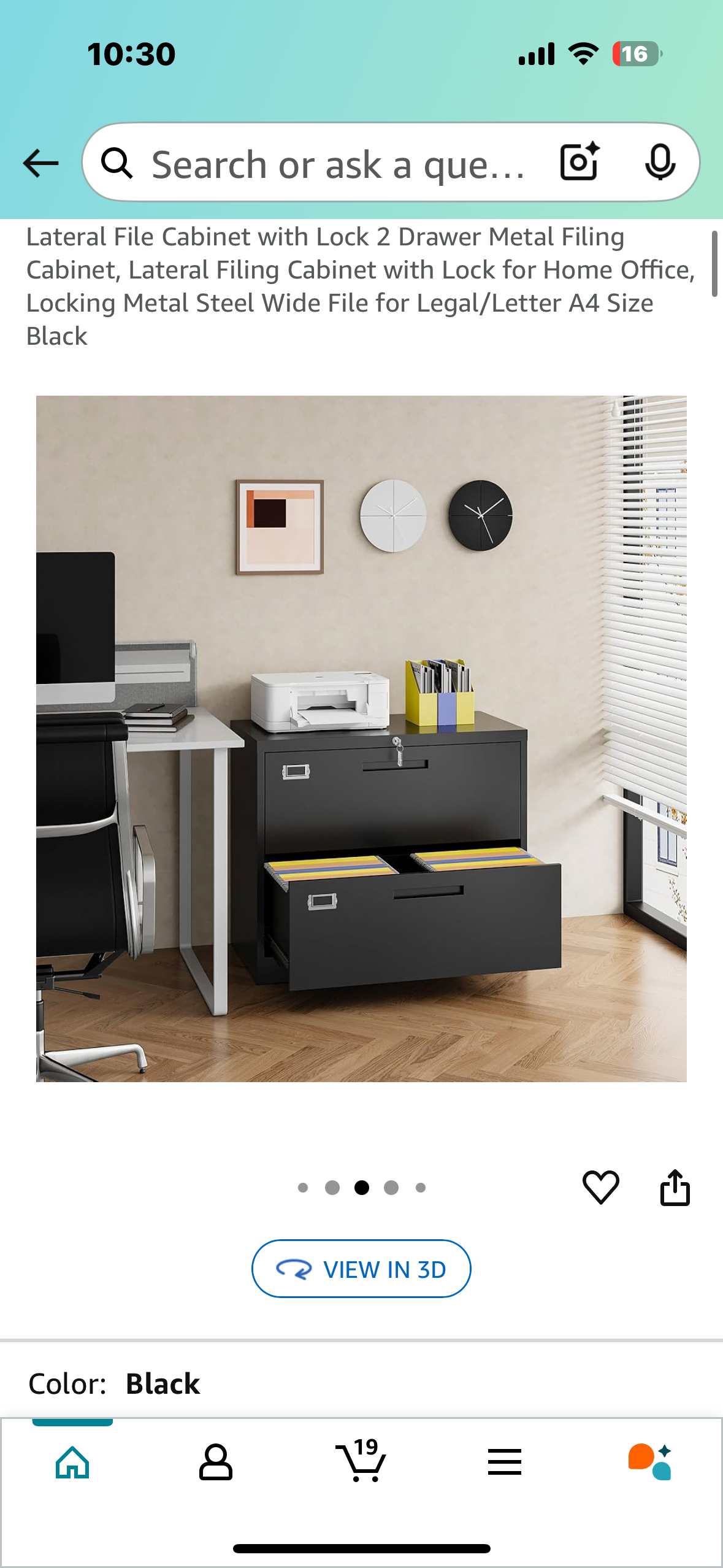 Lateral File Cabinet with Lock,2 Drawer Metal Filing Cabinet for Home, Office, Wide File for Legal/Letter A4 Size Black (O427)