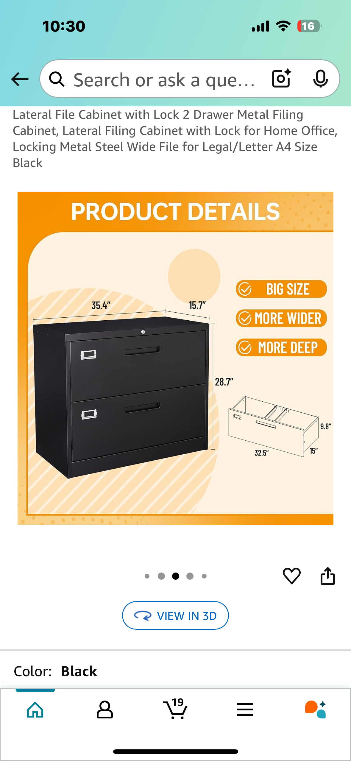 Lateral File Cabinet with Lock,2 Drawer Metal Filing Cabinet for Home, Office, Wide File for Legal/Letter A4 Size Black (O427)