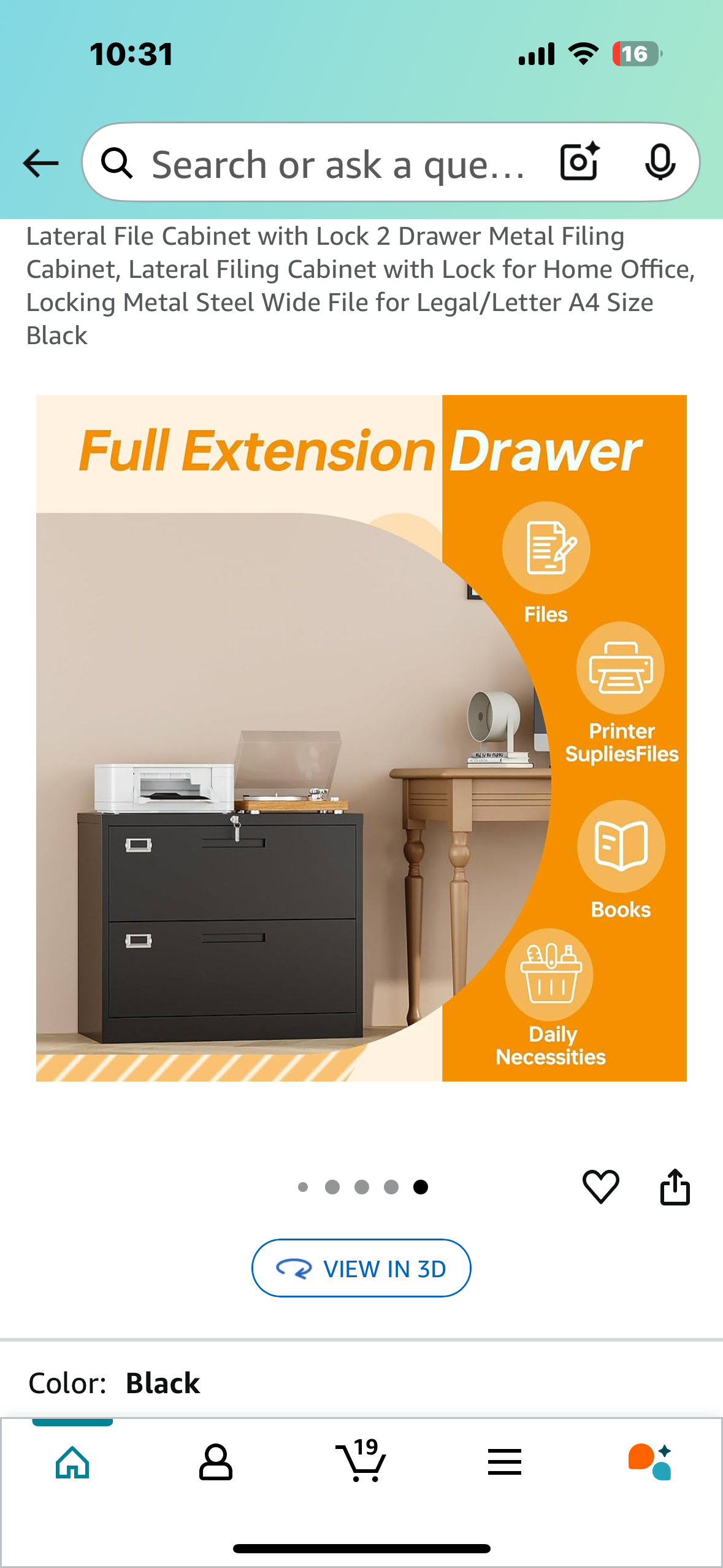 Lateral File Cabinet with Lock,2 Drawer Metal Filing Cabinet for Home, Office, Wide File for Legal/Letter A4 Size Black (O427)