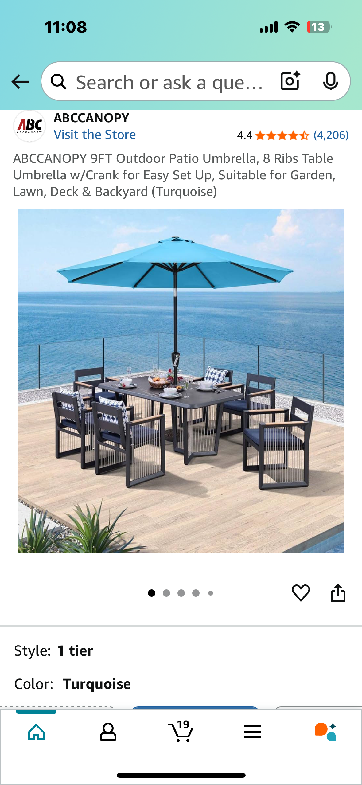 ABCCANOPY 9FT Outdoor Patio Umbrella, 8 Ribs Table Umbrella w/Crank for Easy Set Up, Suitable for Garden, Lawn, Deck & Backyard (Turquoise) (G819)