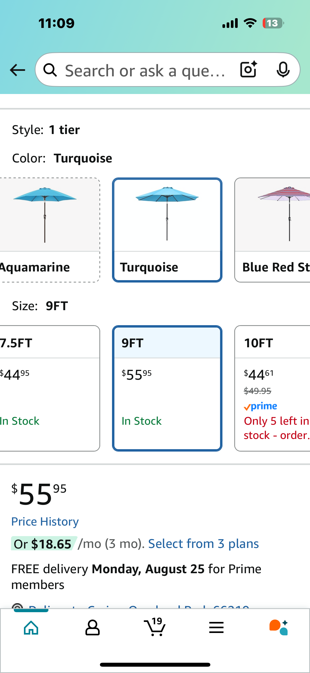 ABCCANOPY 9FT Outdoor Patio Umbrella, 8 Ribs Table Umbrella w/Crank for Easy Set Up, Suitable for Garden, Lawn, Deck & Backyard (Turquoise) (G819)