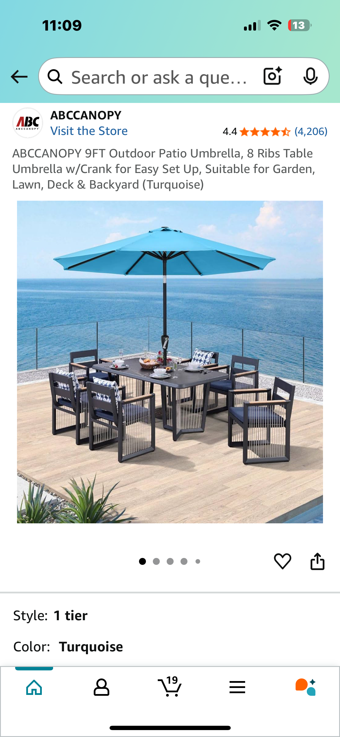 ABCCANOPY 9FT Outdoor Patio Umbrella, 8 Ribs Table Umbrella w/Crank for Easy Set Up, Suitable for Garden, Lawn, Deck & Backyard (Turquoise) (G819)