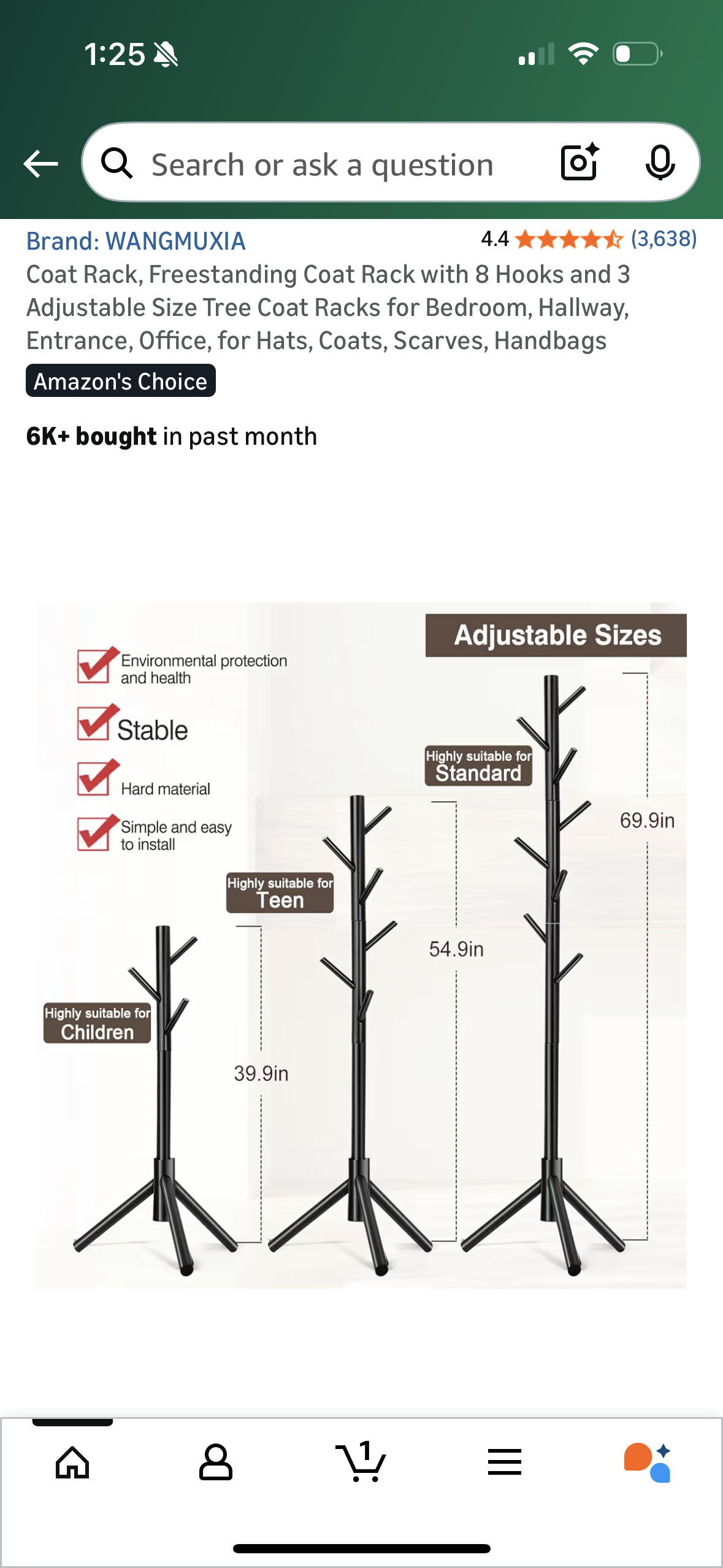 Coat Rack, Freestanding Coat Rack with 8 Hooks and 3 Adjustable Size Tree Coat Racks for Bedroom, Hallway, Entrance, Office, for Hats, Coats, Scarves, Handbags