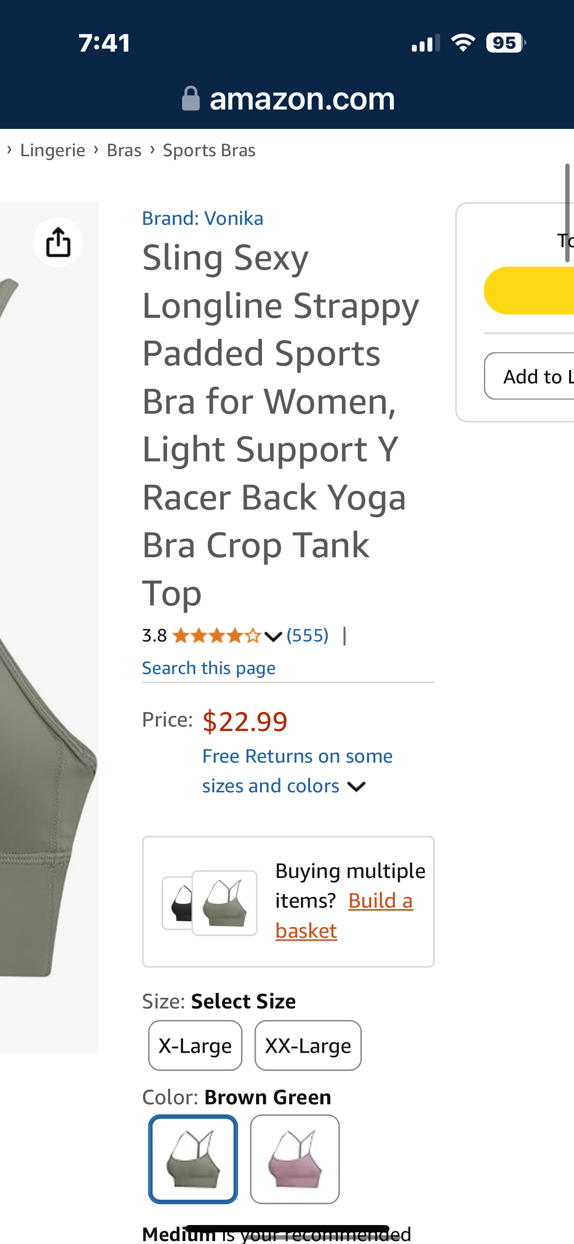 Padded Sports Bra for Women, White, Medium