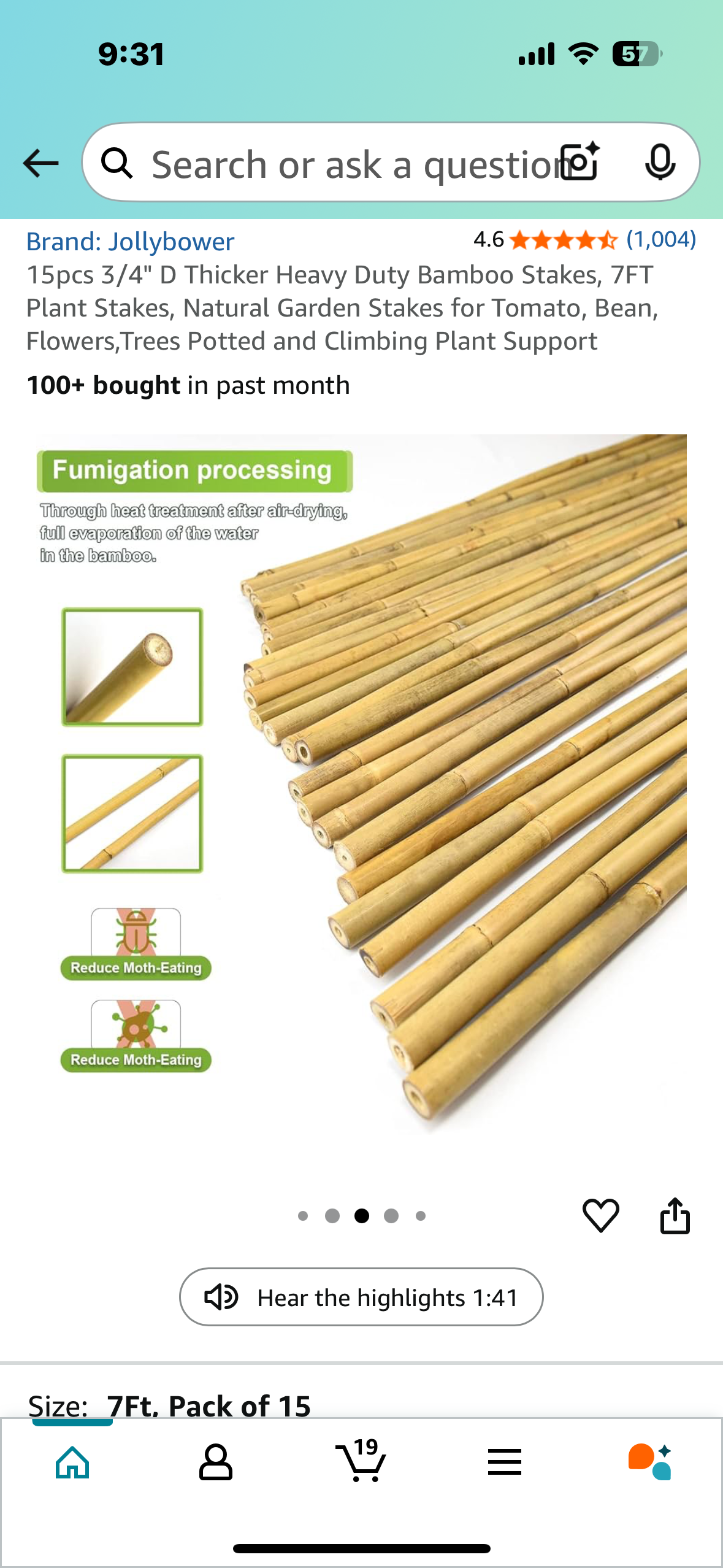 15pcs 3/4" Thick Heavy Duty Bamboo Stakes, 7FT Plant Stakes, Natural Garden Stakes for Tomato, Bean, Flowers, Trees, Potted and Climbing Plant Support (G820)