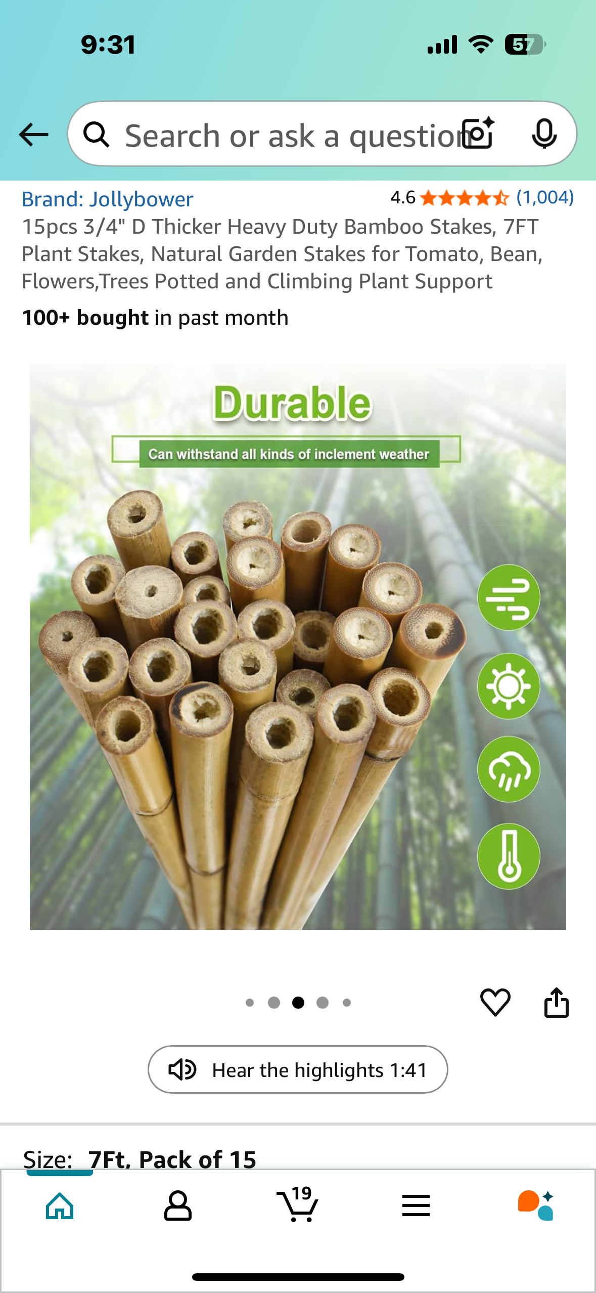 15pcs 3/4" Thick Heavy Duty Bamboo Stakes, 7FT Plant Stakes, Natural Garden Stakes for Tomato, Bean, Flowers, Trees, Potted and Climbing Plant Support (G820)