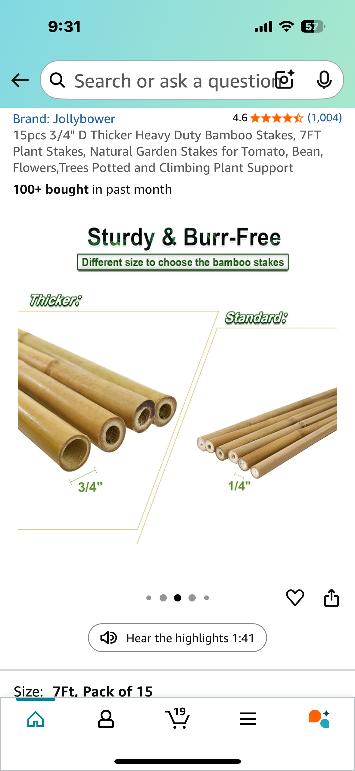 15pcs 3/4" Thick Heavy Duty Bamboo Stakes, 7FT Plant Stakes, Natural Garden Stakes for Tomato, Bean, Flowers, Trees, Potted and Climbing Plant Support (G820)