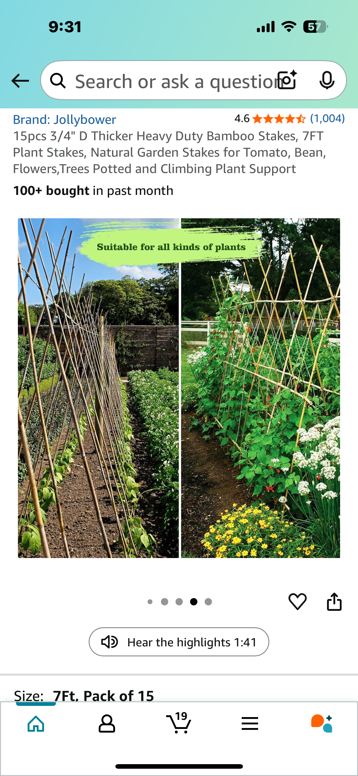 15pcs 3/4" Thick Heavy Duty Bamboo Stakes, 7FT Plant Stakes, Natural Garden Stakes for Tomato, Bean, Flowers, Trees, Potted and Climbing Plant Support (G820)