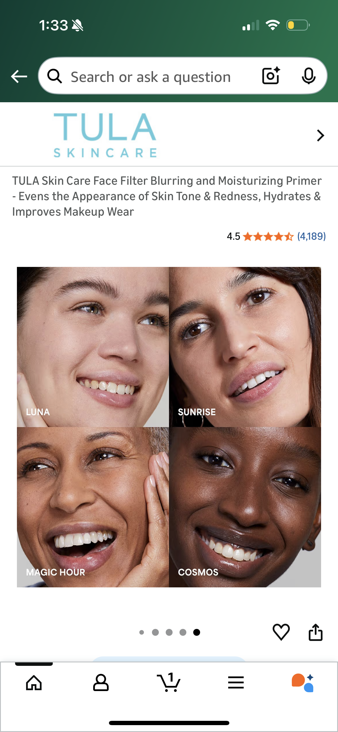 TULA Skin Care Face Filter Blurring and Moisturizing Primer - Evens the Appearance of Skin Tone & Redness, Hydrates & Improves Makeup Wear