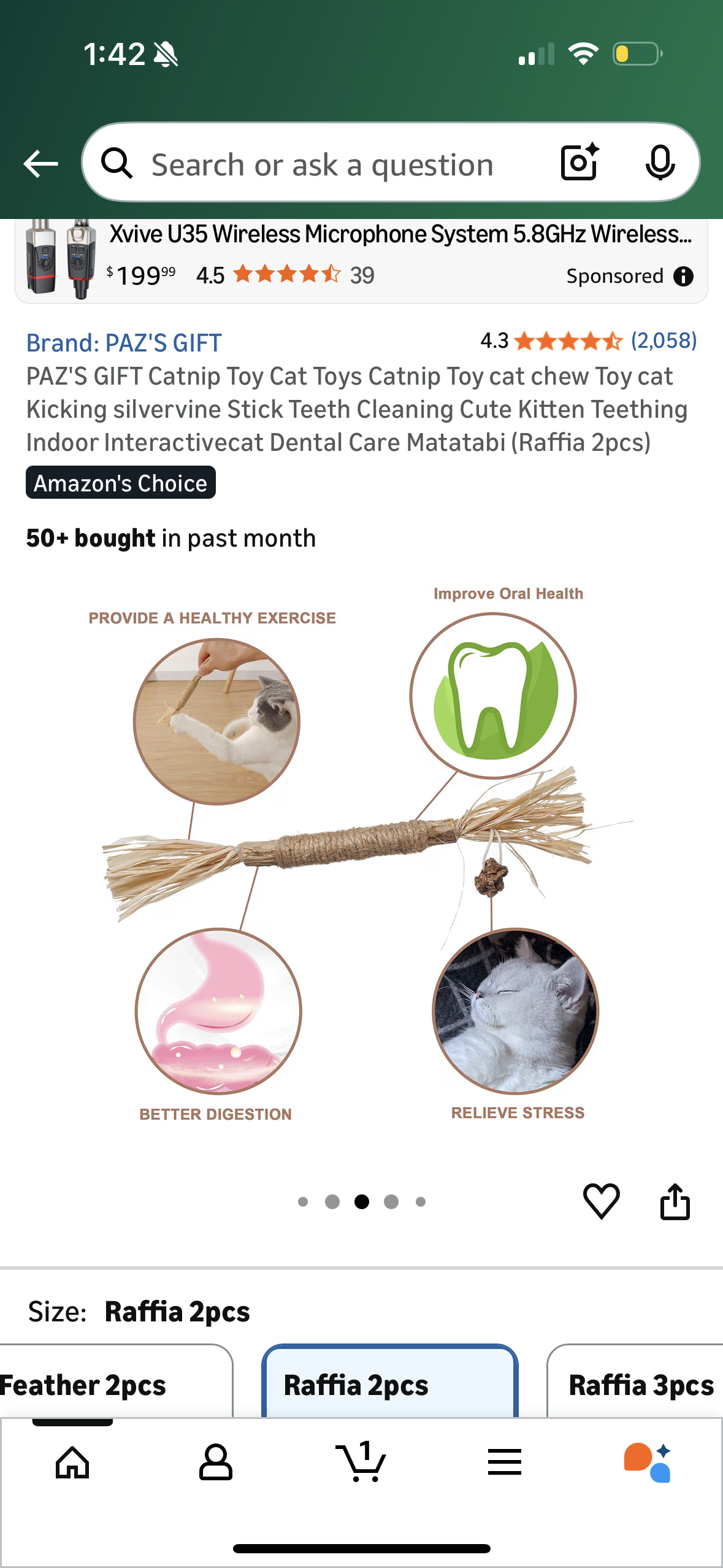 PAZ'S GIFT Catnip Toy Cat Toys Catnip Toy cat chew Toy cat Kicking silvervine Stick Teeth Cleaning Cute Kitten Teething Indoor Interactivecat Dental Care Matatabi (Raffia 2pcs)