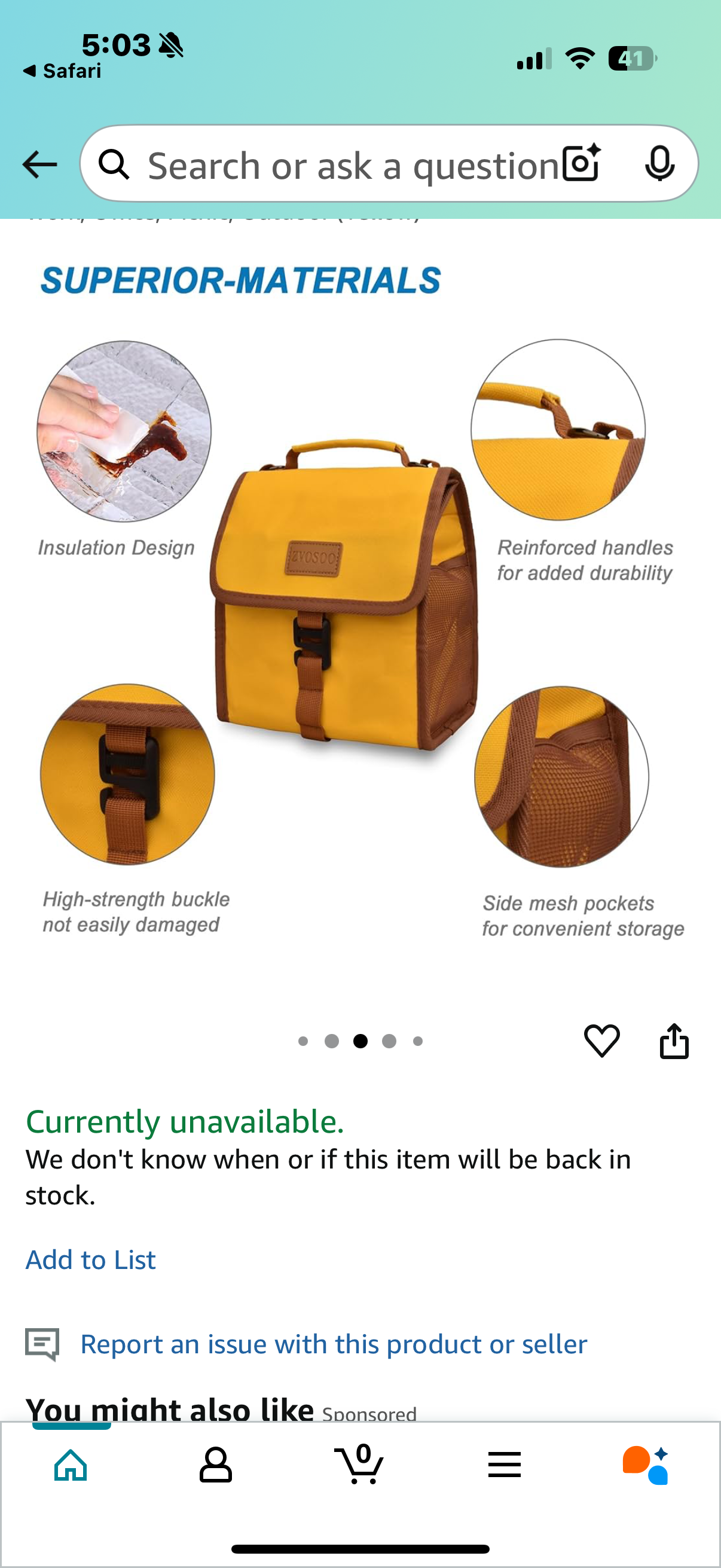 Foldable Insulated Lunch Bags for Women and Men, Adult reusable Lunch Boxes, Adjustable-size Waterproof Tote Bag for Work, Office, Picnic, Outdoor (Yellow