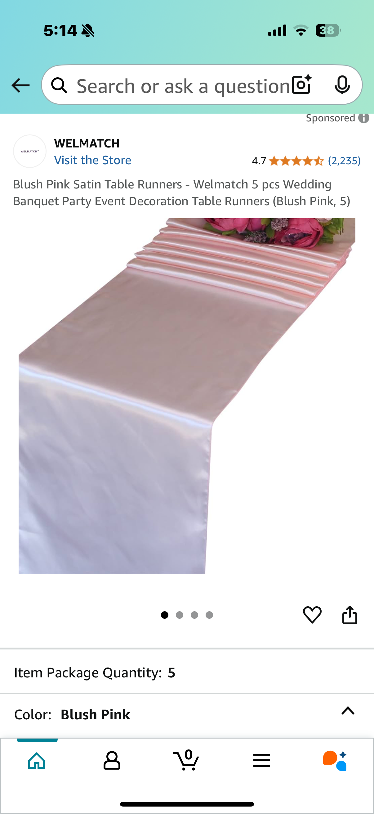 Blush Pink Satin Table Runners - Welmatch 5 pcs Wedding Banquet Party Event Decoration Table Runners (Blush Pink, 5)