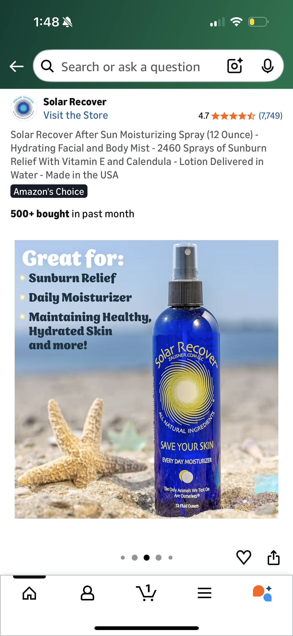 Solar Recover After Sun Moisturizing Spray (12 Ounce) - Hydrating Facial and Body Mist - 2460 Sprays of Sunburn Relief With Vitamin E and Calendula - Lotion Delivered in Water - Made in the USA