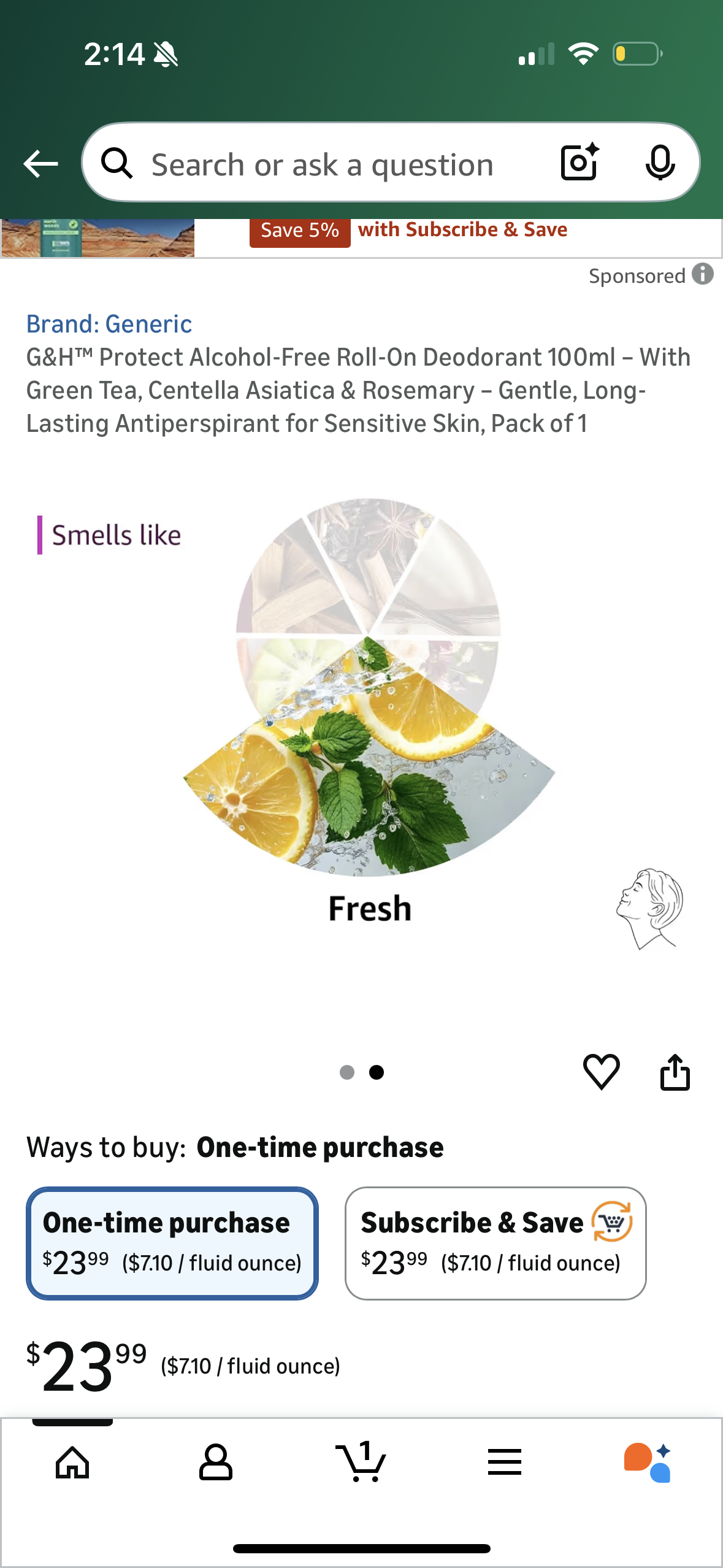 G&H™ Protect Alcohol-Free Roll-On Deodorant 100ml – With Green Tea, Centella Asiatica & Rosemary – Gentle, Long-Lasting Antiperspirant for Sensitive Skin, Pack of 1