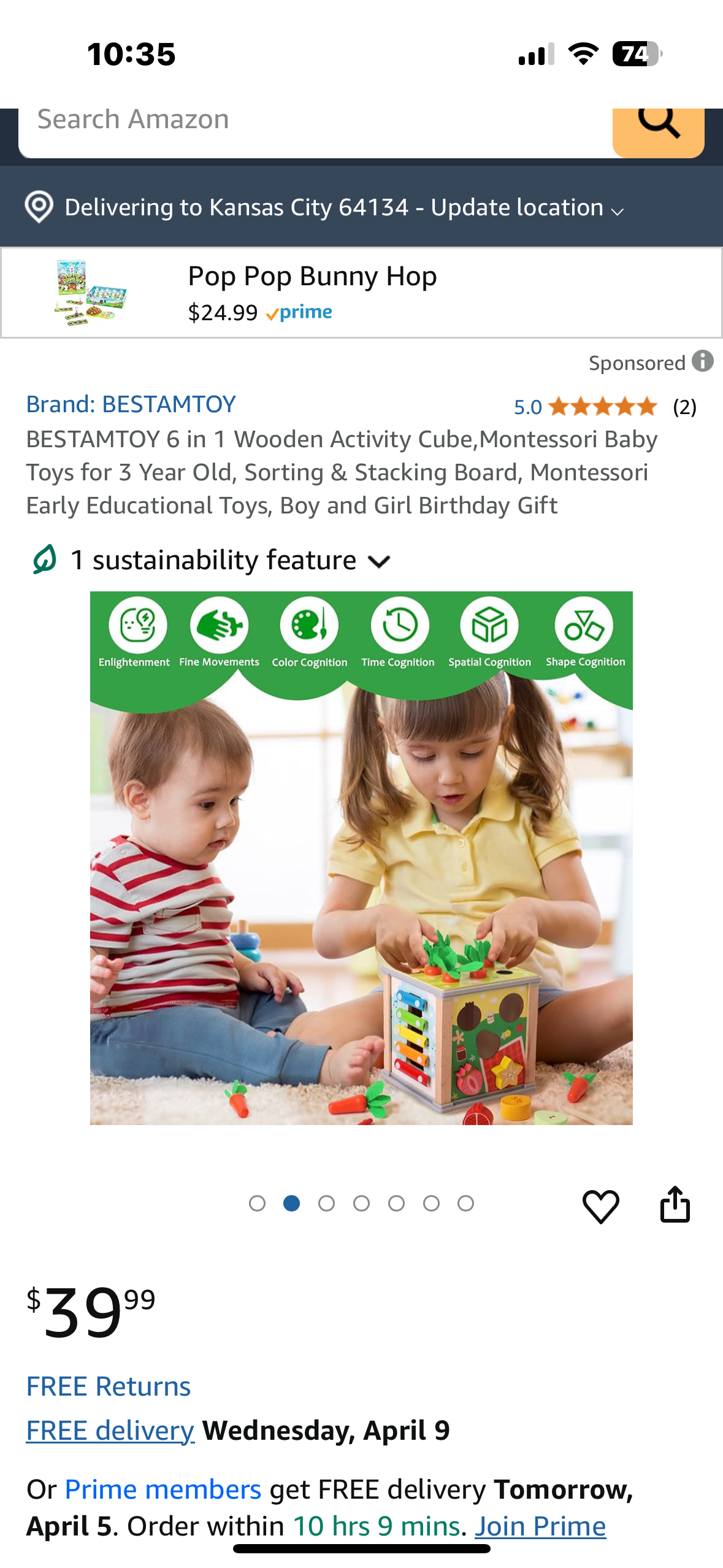 BESTAMTOY 6 in 1 Wooden Activity Cube, Montessori Baby Toys for 3 Year Old, Sorting & Stacking Board, Montessori Early Educational Toys, Boy and Girl Birthday Gift