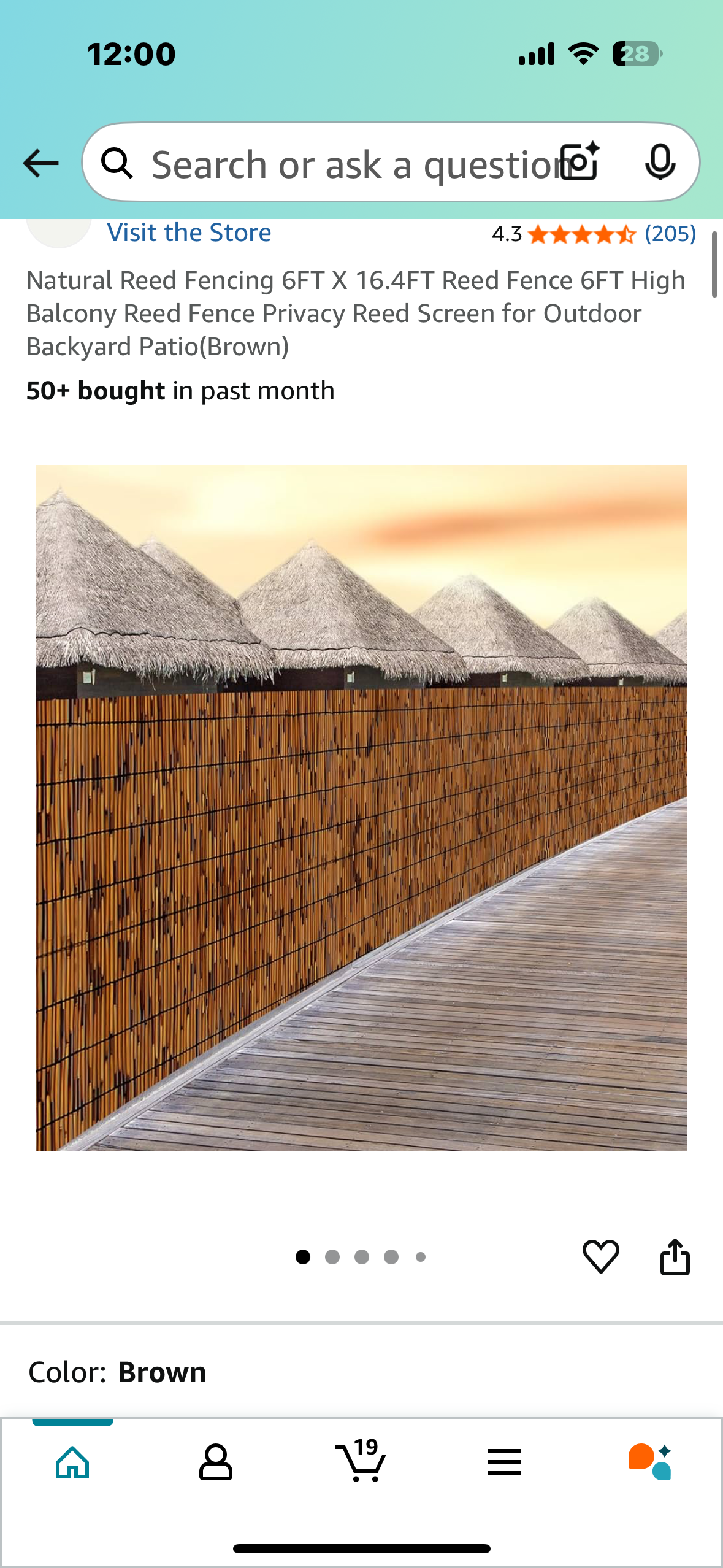 Natural Reed Fencing 6FT X 16.4FT Reed Privacy Fence for Outdoor, Backyard, Balcony, Patio(Brown) (G821)