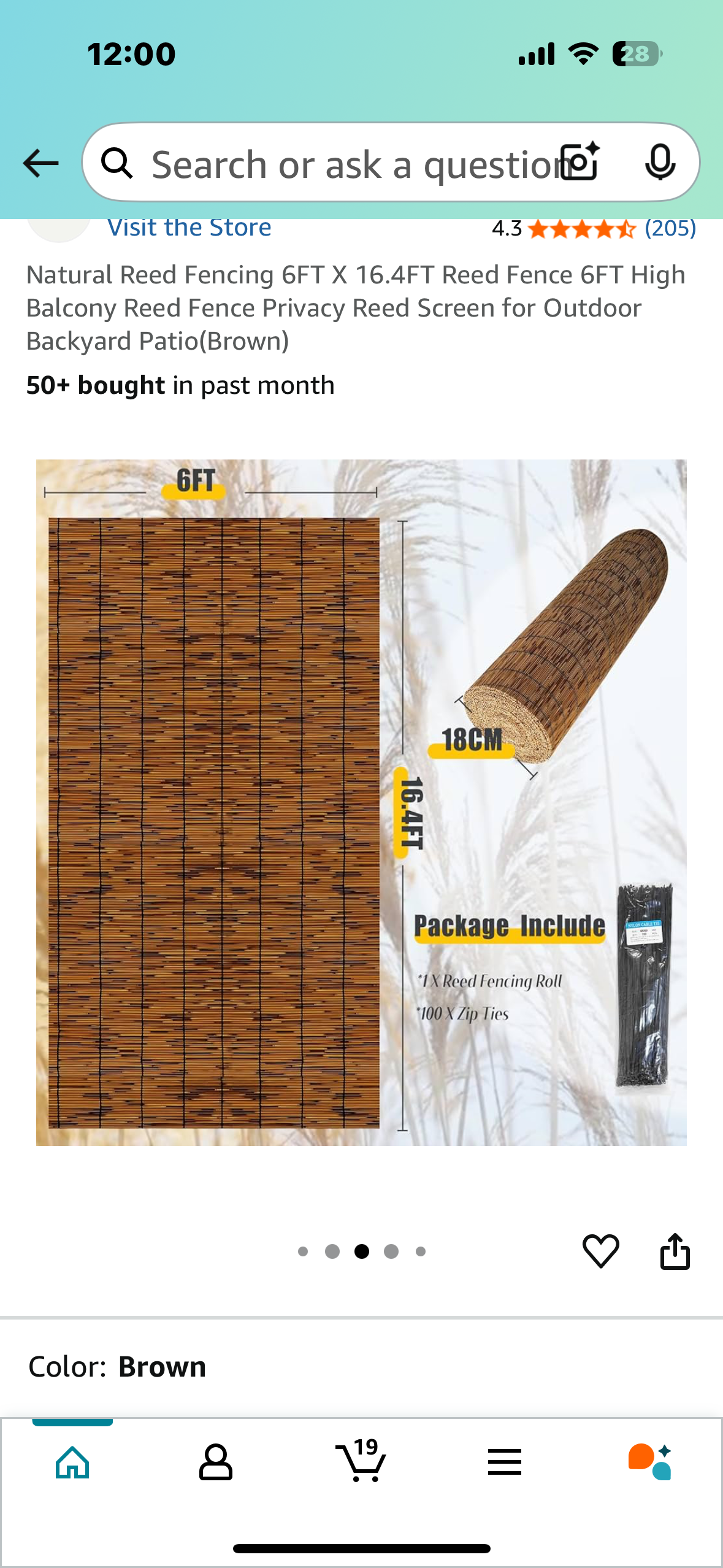 Natural Reed Fencing 6FT X 16.4FT Reed Privacy Fence for Outdoor, Backyard, Balcony, Patio(Brown) (G821)