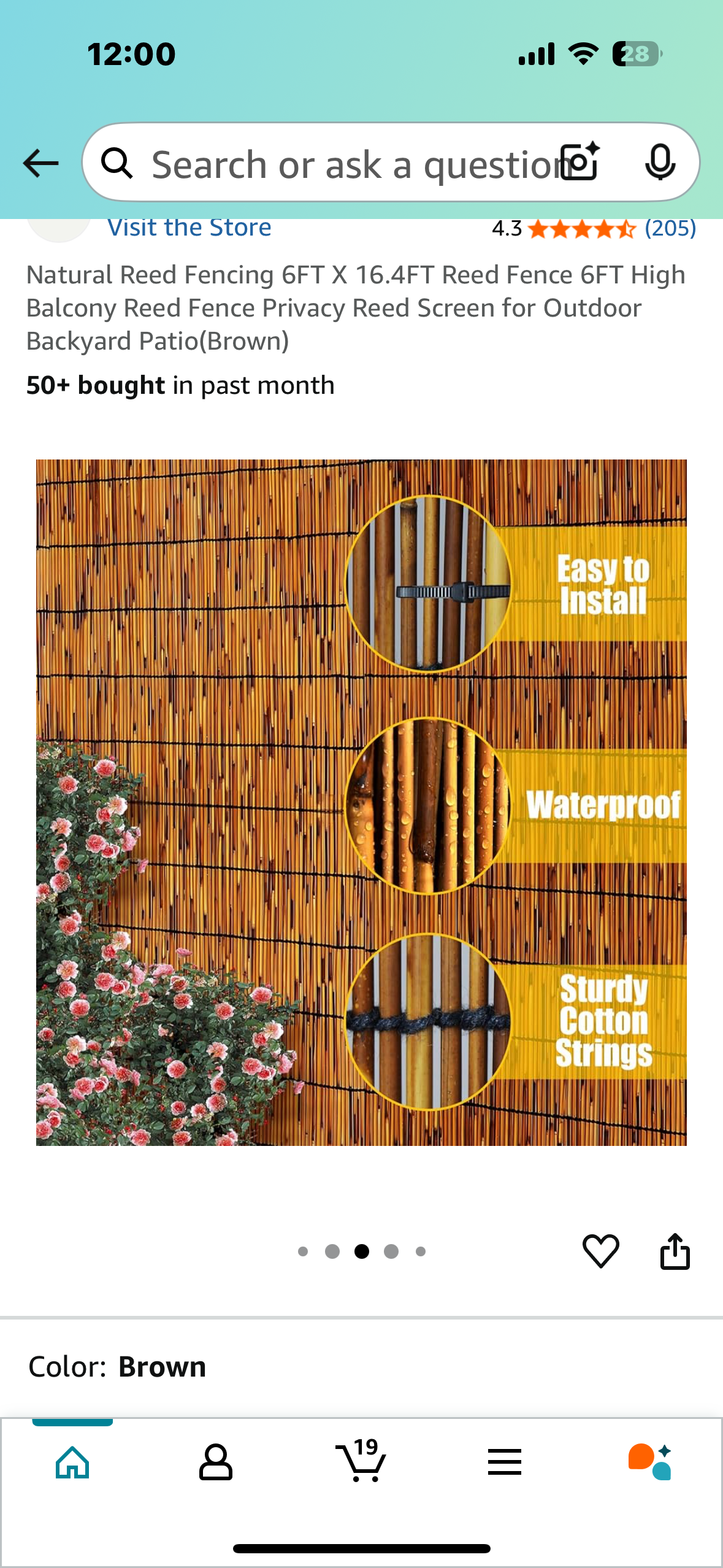 Natural Reed Fencing 6FT X 16.4FT Reed Privacy Fence for Outdoor, Backyard, Balcony, Patio(Brown) (G821)