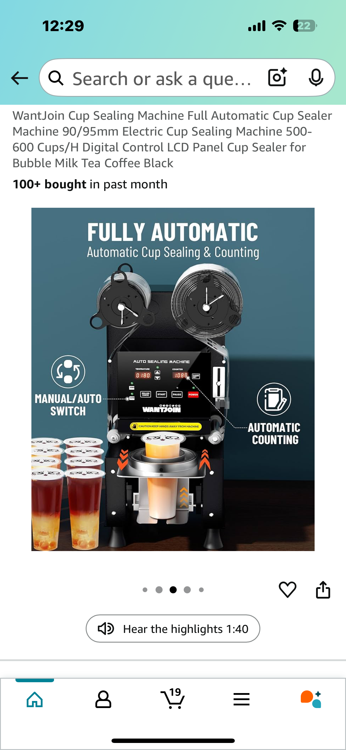 WantJoin Cup Sealing Machine, Fullly Automatic Cup Sealer Machine, 90/95mm, 500- 600 Cups/H for Bubble Milk, Tea,Coffee (R626)