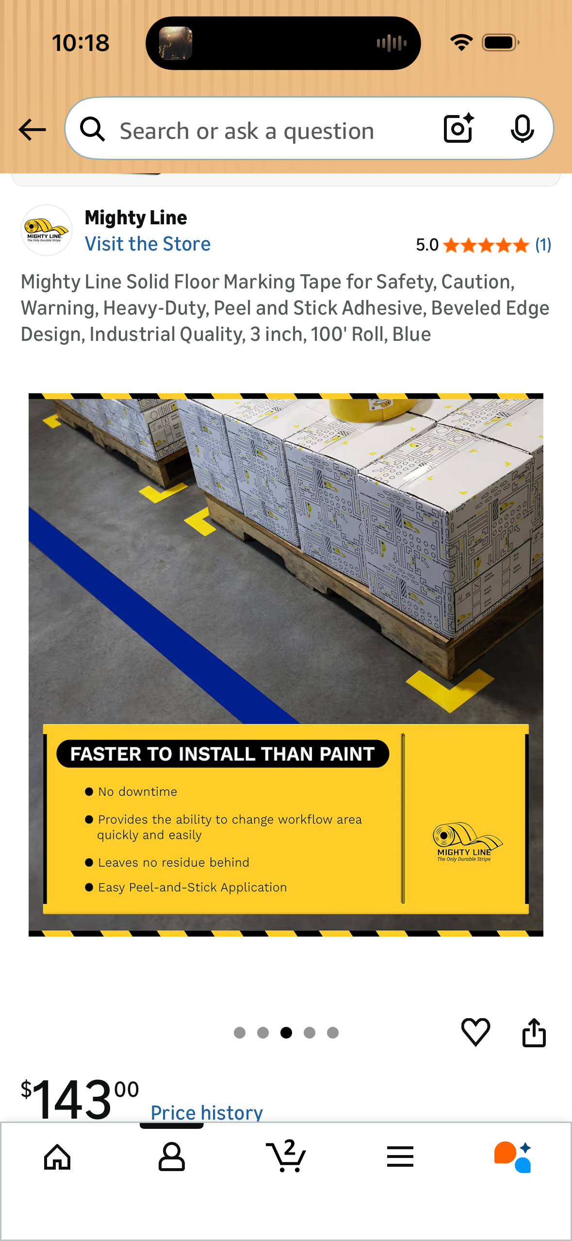 Mighty Line Solid Floor Marking Tape for Safety, Caution, Warning, Heavy-Duty, Peel and Stick Adhesive, Beveled Edge Design, Industrial Quality, 3 inch, 100' Roll, Blue