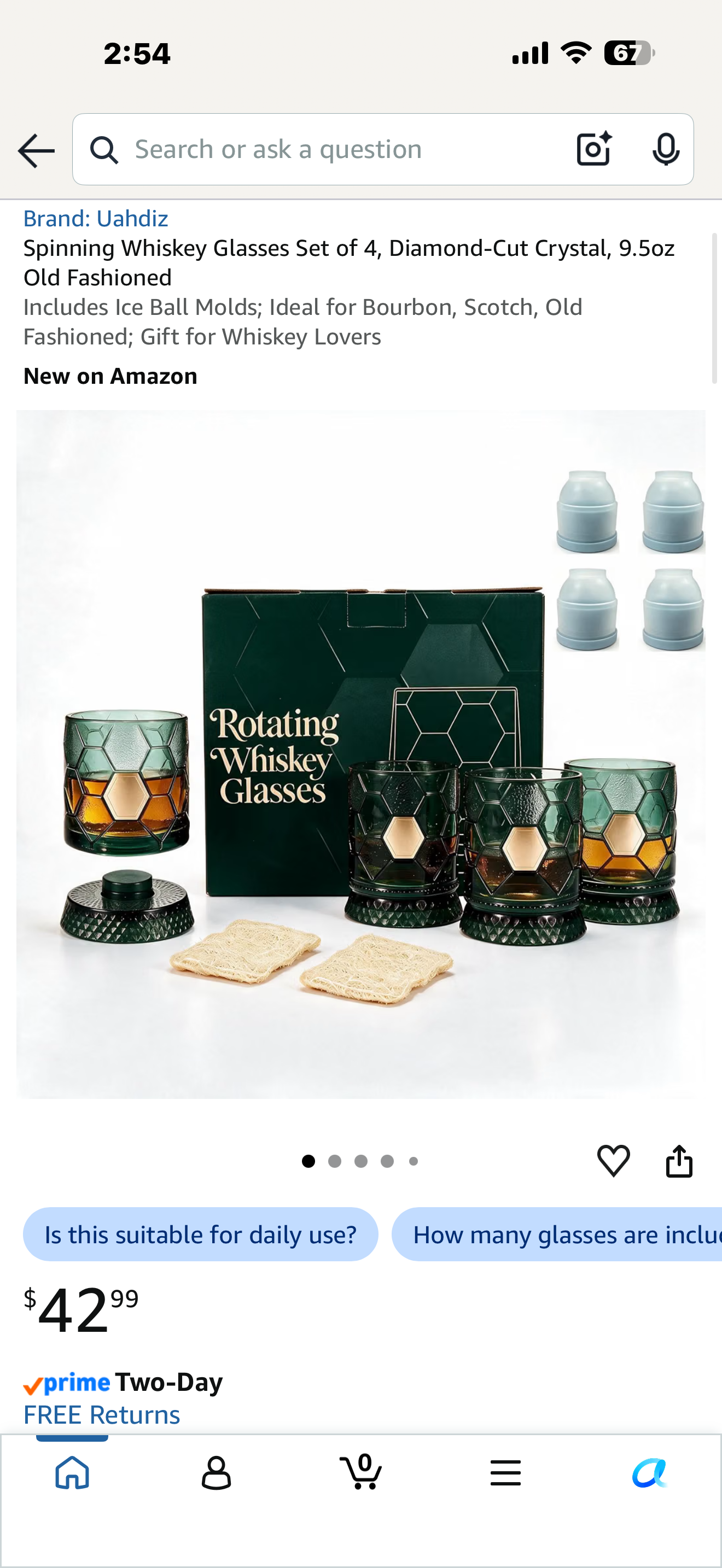 Spinning Whiskey Glasses Set of 4, Diamond-Cut Crystal, 9.5oz Old Fashioned