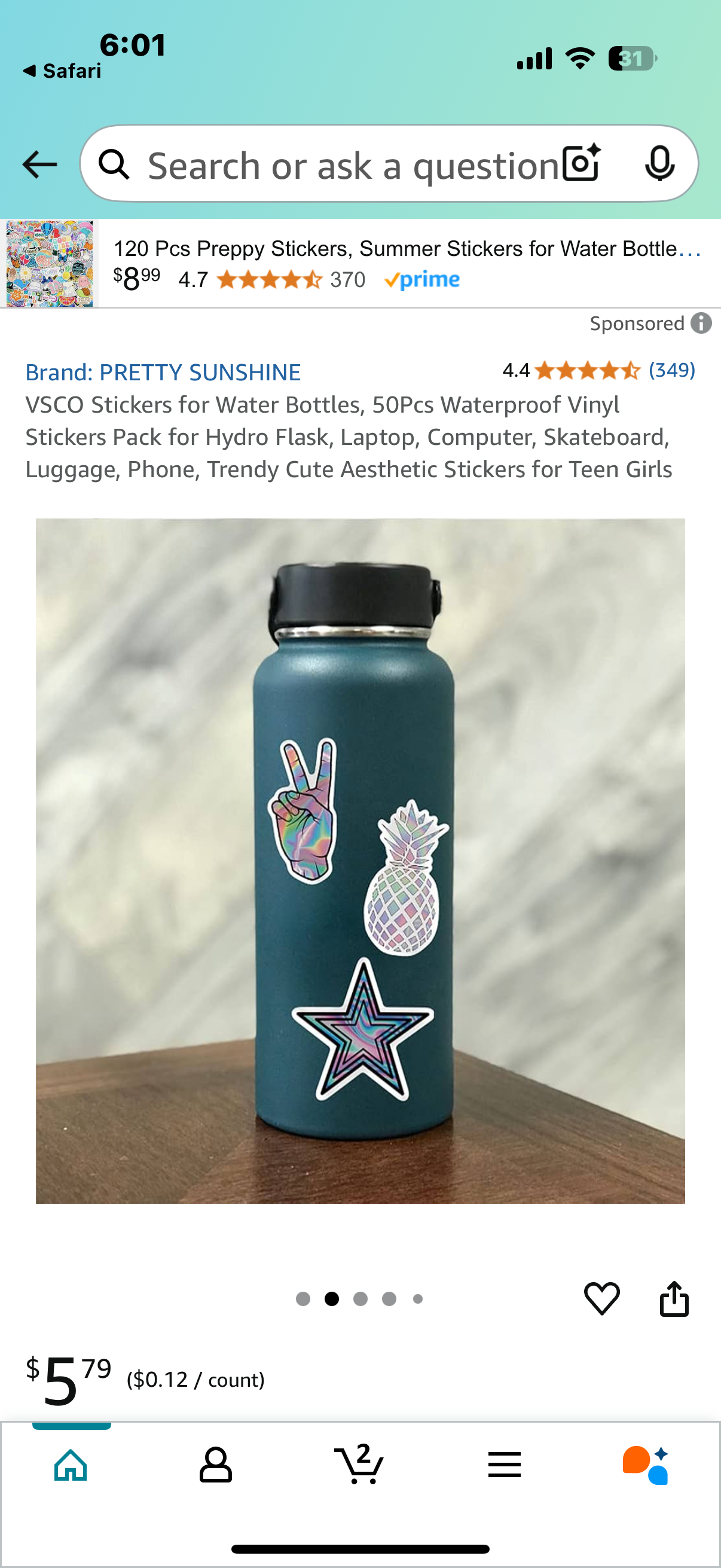 VSCO Stickers for Water Bottles, 50Pcs Waterproof Vinyl Stickers Pack for Hydro Flask, Laptop, Computer, Skateboard, Luggage, Phone, Trendy Cute Aesthetic Stickers