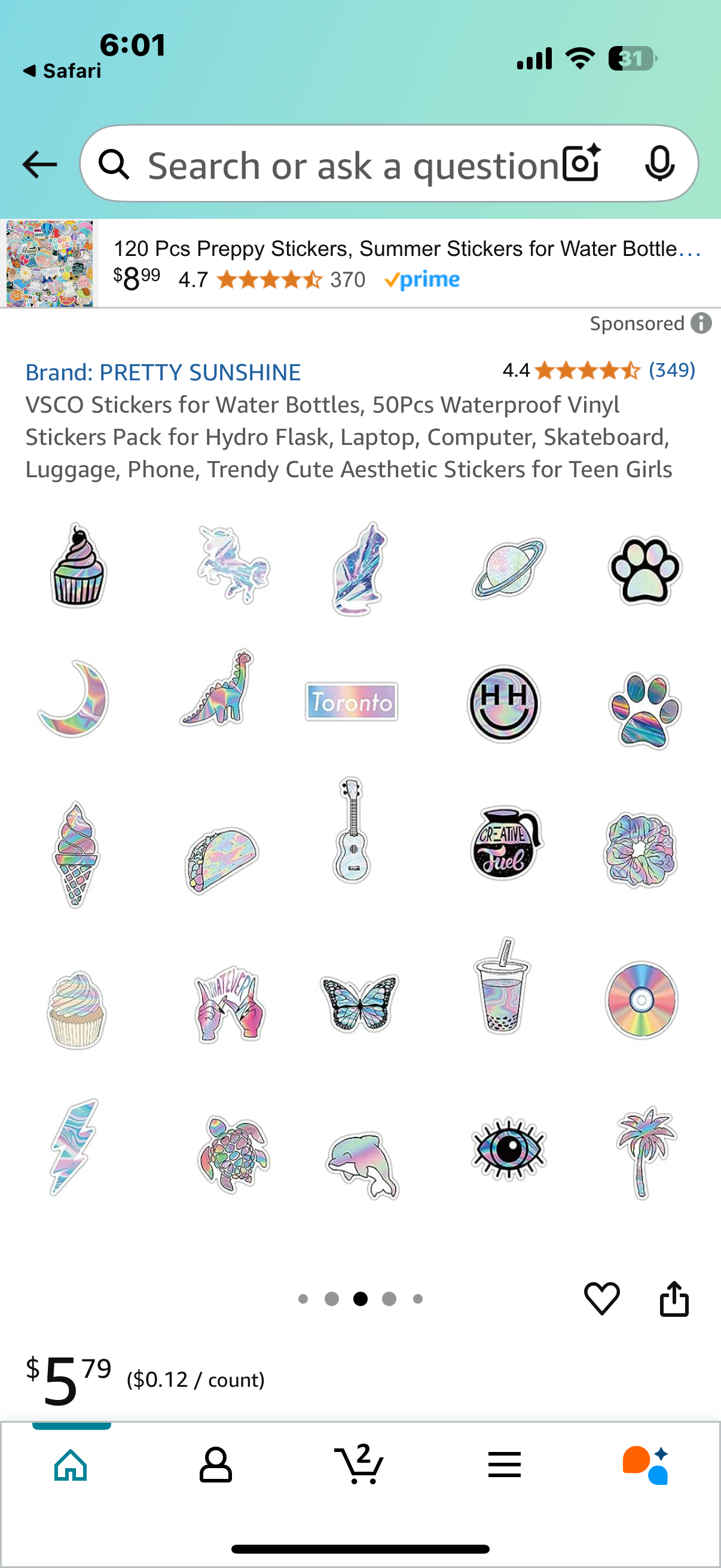 VSCO Stickers for Water Bottles, 50Pcs Waterproof Vinyl Stickers Pack for Hydro Flask, Laptop, Computer, Skateboard, Luggage, Phone, Trendy Cute Aesthetic Stickers