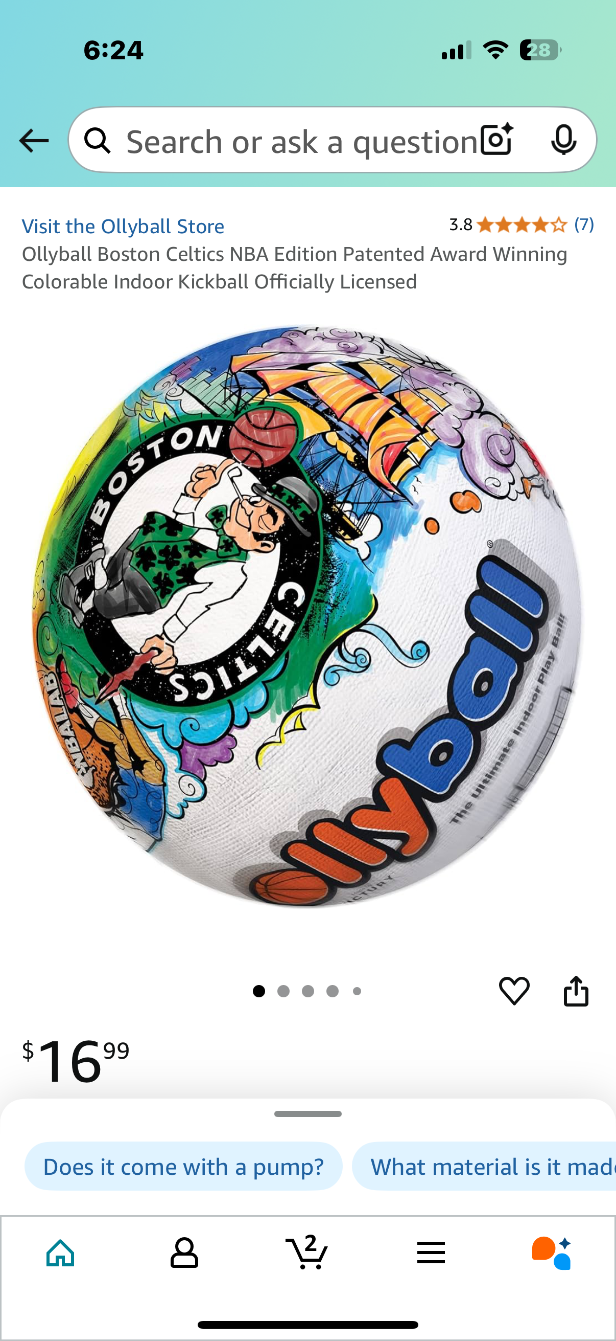 Ollyball Boston Celtics NBA Edition Patented Award Winning Colorable Indoor Kickball Officially Licensed