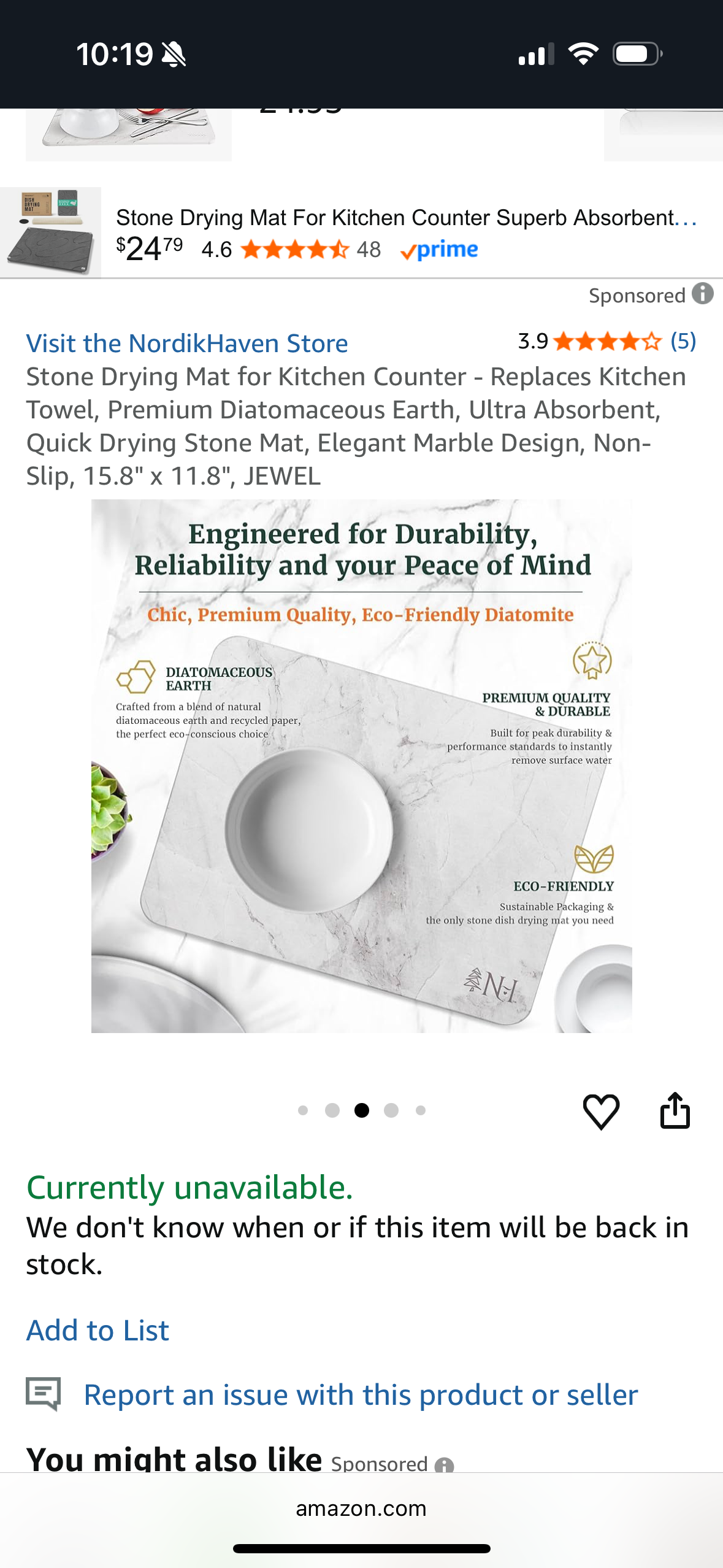 Stone Drying Mat for Kitchen Counter - Replaces Kitchen Towel, Premium Diatomaceous Earth, Ultra Absorbent, Quick Drying Stone Mat, Elegant Marble Design, Non-Slip, 15.8" x 11.8", JEWEL