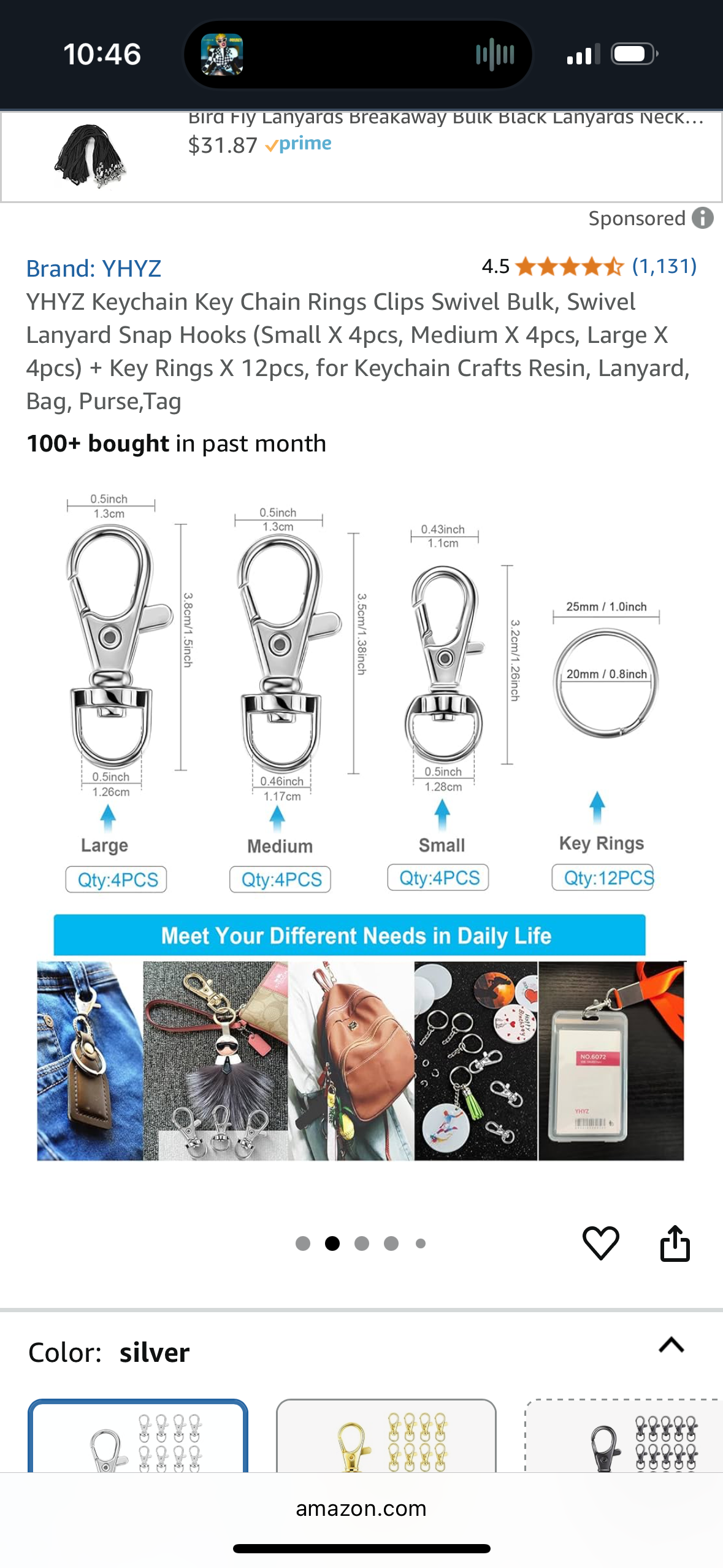 YHYZ Keychain Key Chain Rings Clips Swivel Bulk, Swivel Lanyard Snap Hooks (Small X 4pcs, Medium X 4pcs, Large X 4pcs) + Key Rings X 12pcs, for Keychain Crafts Resin, Lanyard, Bag, Purse,Tag
