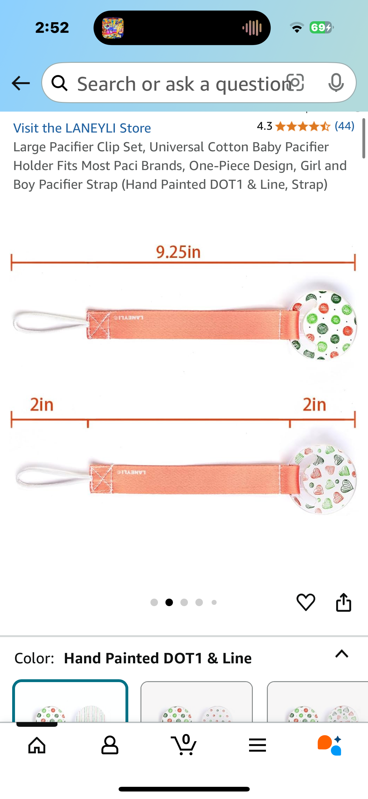 Large Pacifier Clip Set, Universal Cotton Baby Pacifier Holder Fits Most Paci Brands, One-Piece Design, Girl and Boy Pacifier Strap (Hand Painted DOT1 & Line, Strap