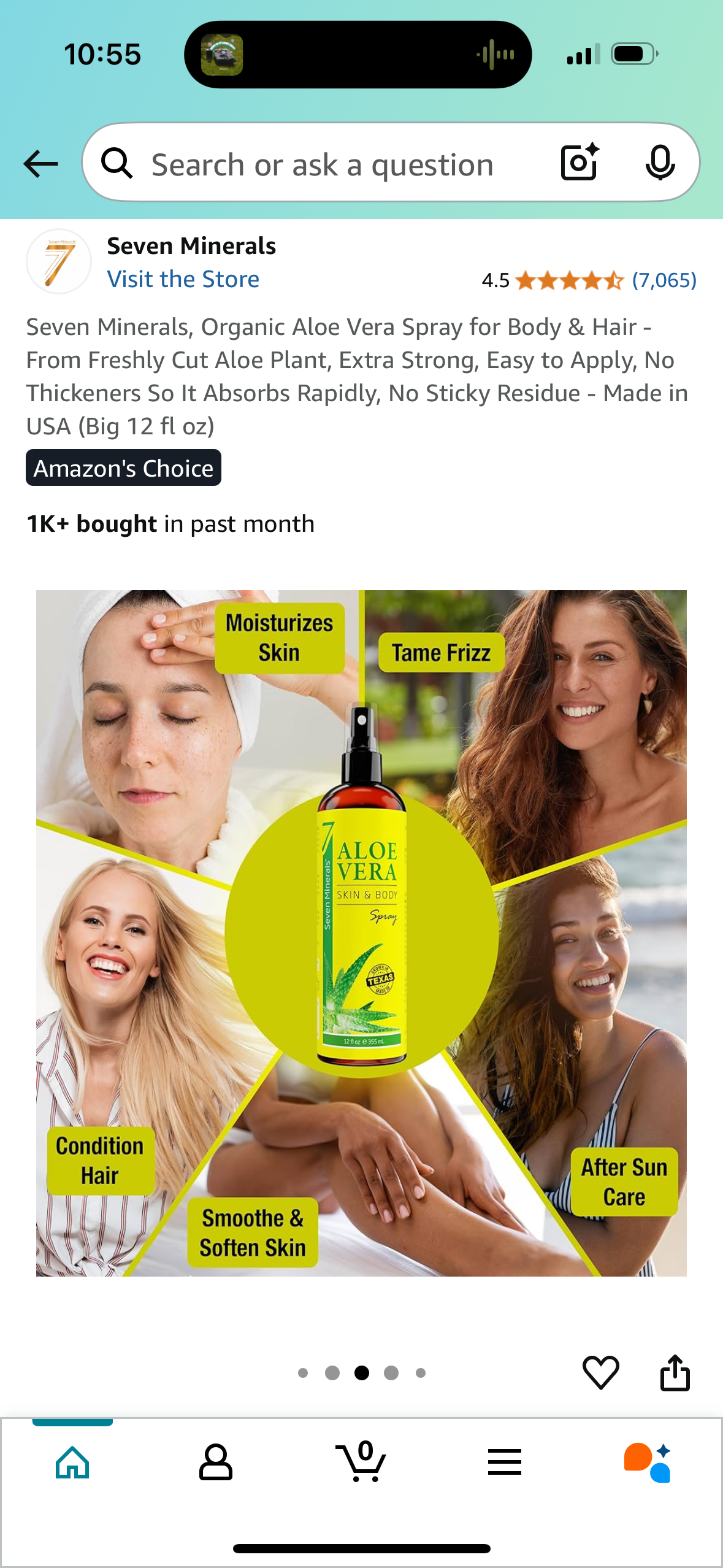 Seven Minerals, Organic Aloe Vera Spray for Body & Hair - From Freshly Cut Aloe Plant, Extra Strong, Easy to Apply, No Thickeners So It Absorbs Rapidly, No Sticky Residue - Made in USA (Big 12 fl oz)