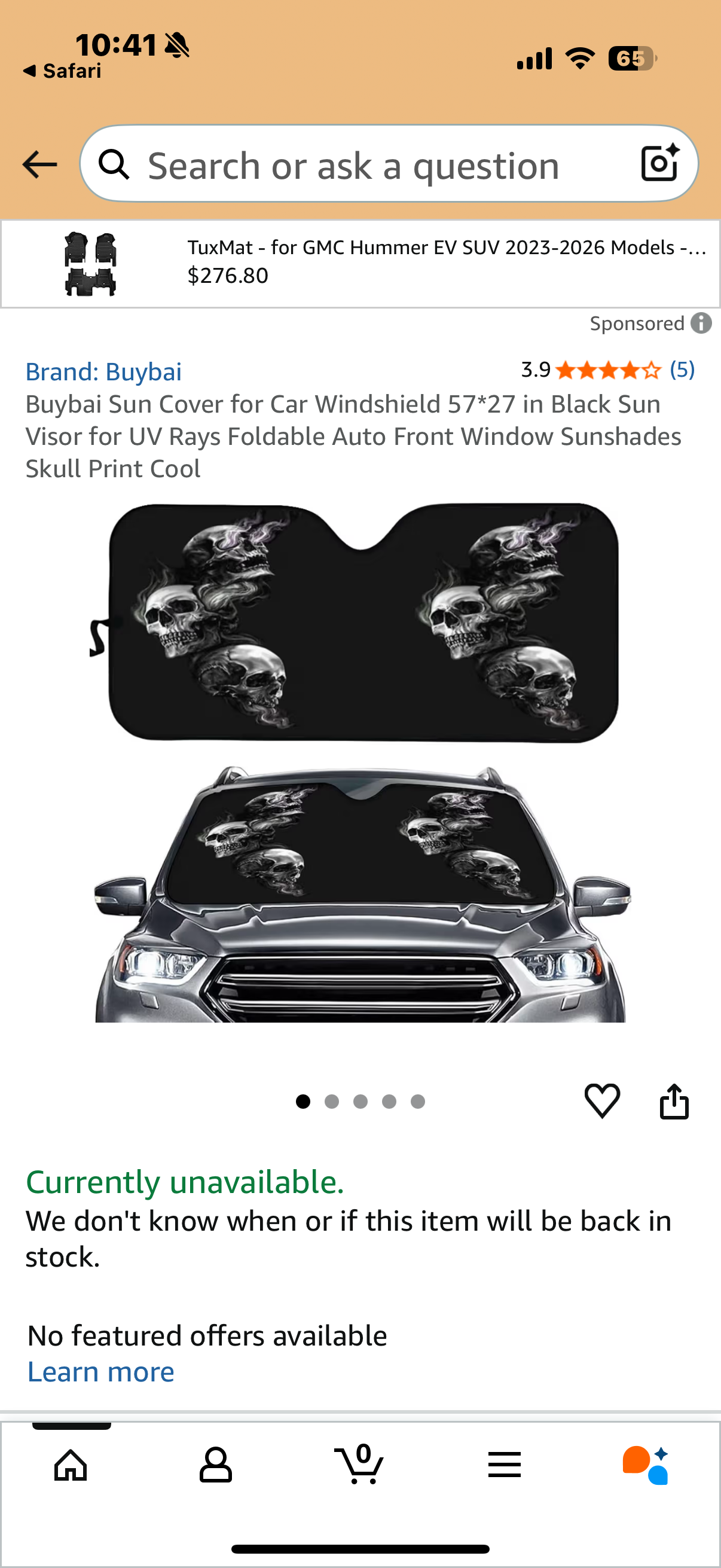 Sun Cover for Car Windshield 57*27 in Black Sun Visor for UV Rays Foldable Auto Front Window Sunshades Skull Print Cool