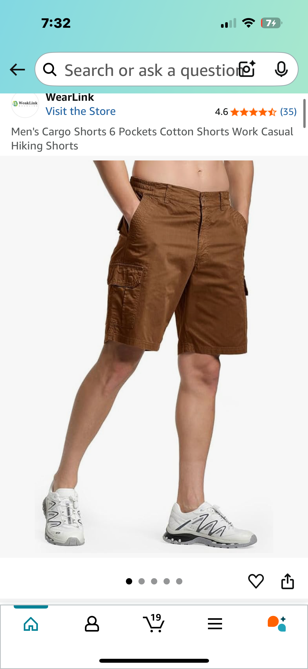 Men's Cargo Shorts 6 Pockets Cotton Shorts Work Casual Hiking Shorts (Size 34)