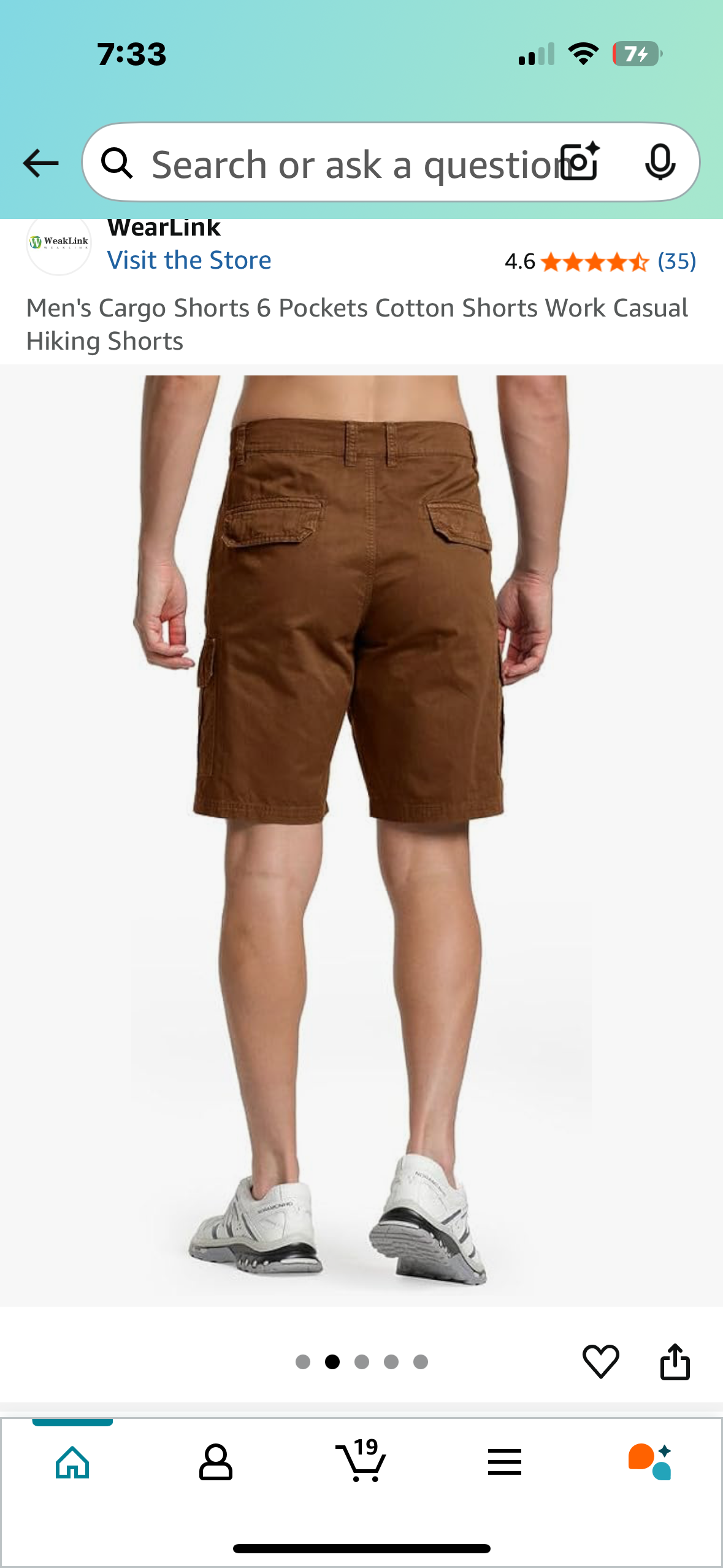 Men's Cargo Shorts 6 Pockets Cotton Shorts Work Casual Hiking Shorts (Size 34)