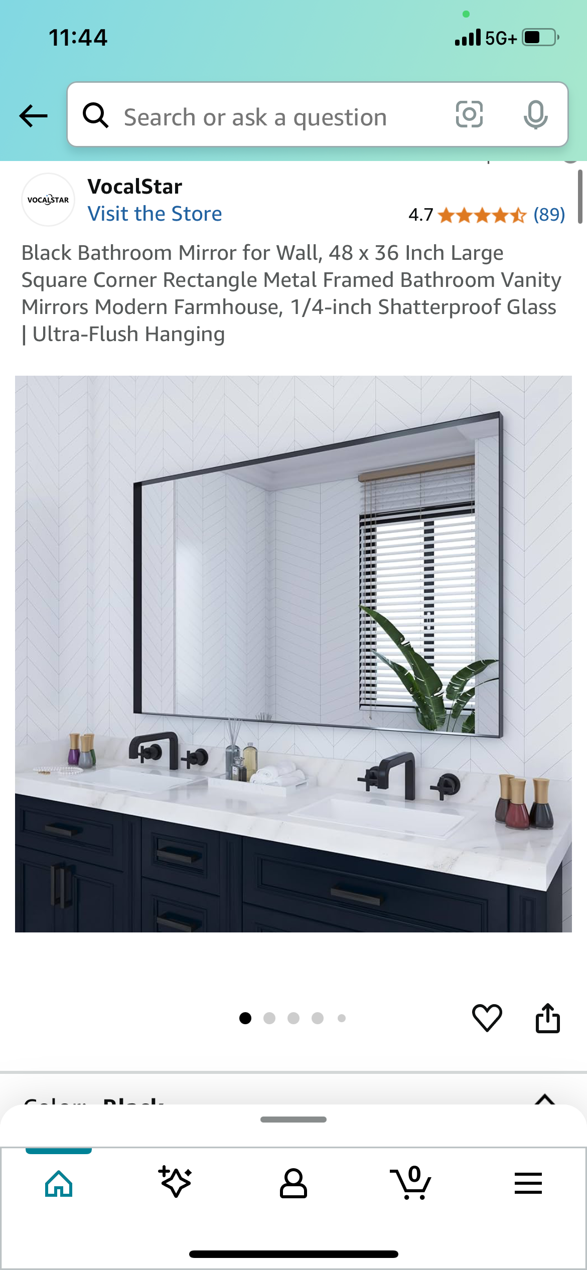 New - Rectangular Bathroom Mirror, Black 48" x 36" (M318)