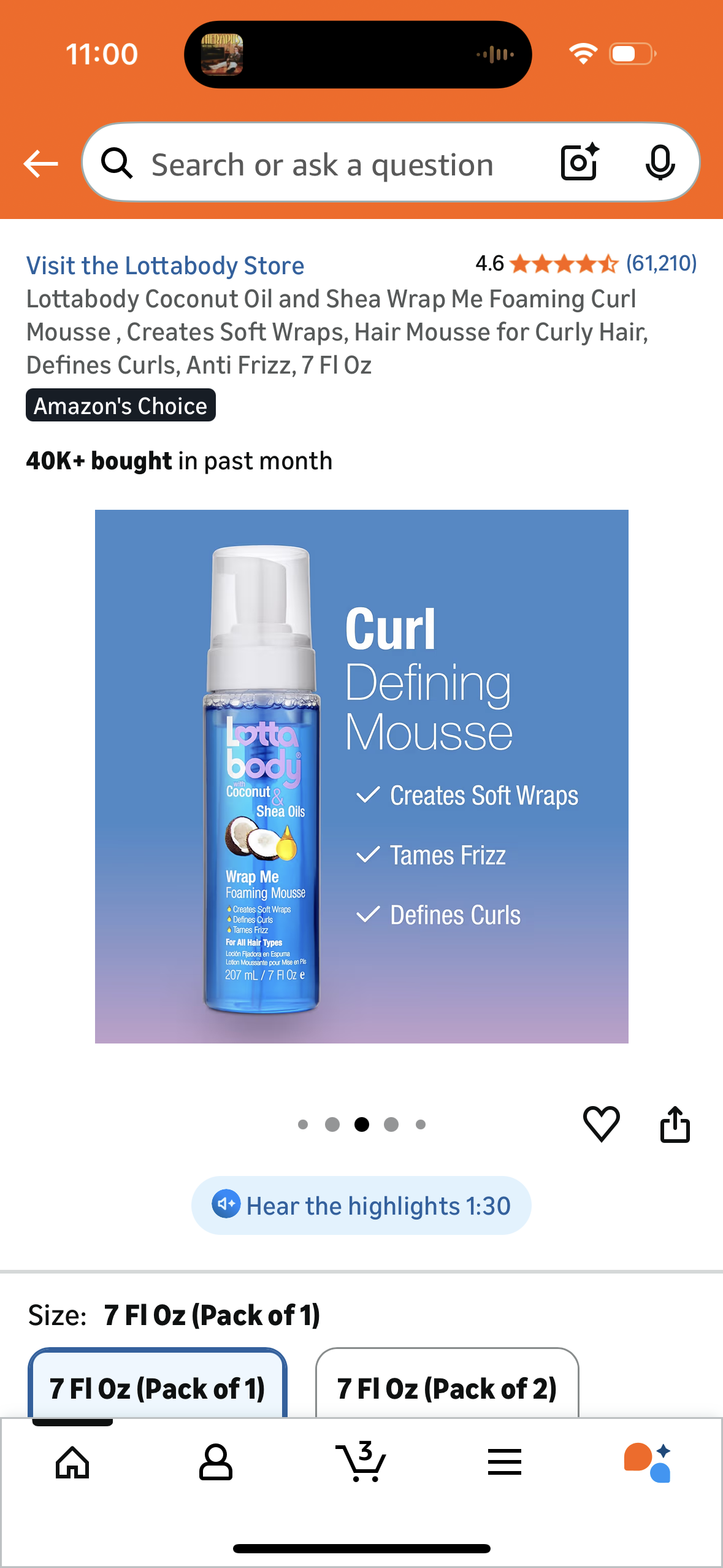 Lottabody Coconut Oil and Shea Wrap Me Foaming Curl Mousse , Creates Soft Wraps, Hair Mousse for Curly Hair, Defines Curls, Anti Frizz, 7 Fl Oz