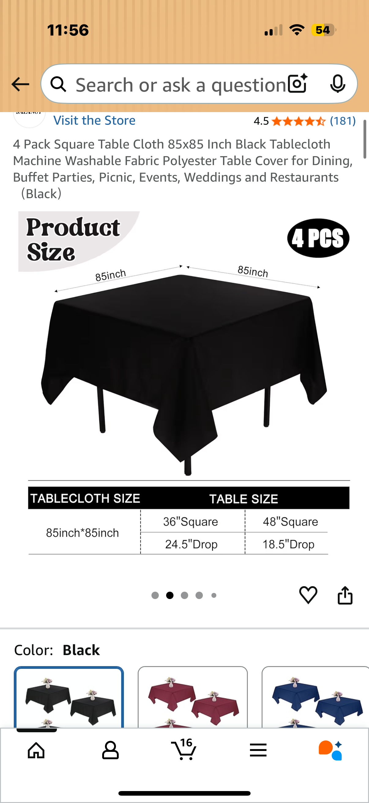 4 Pack Square Table Cloth 85x85 Inch Black Tablecloth Machine Washable Fabric Polyester Table Cover for Dining, Buffet Parties, Picnic, Events, Weddings and Restaurants(Black)