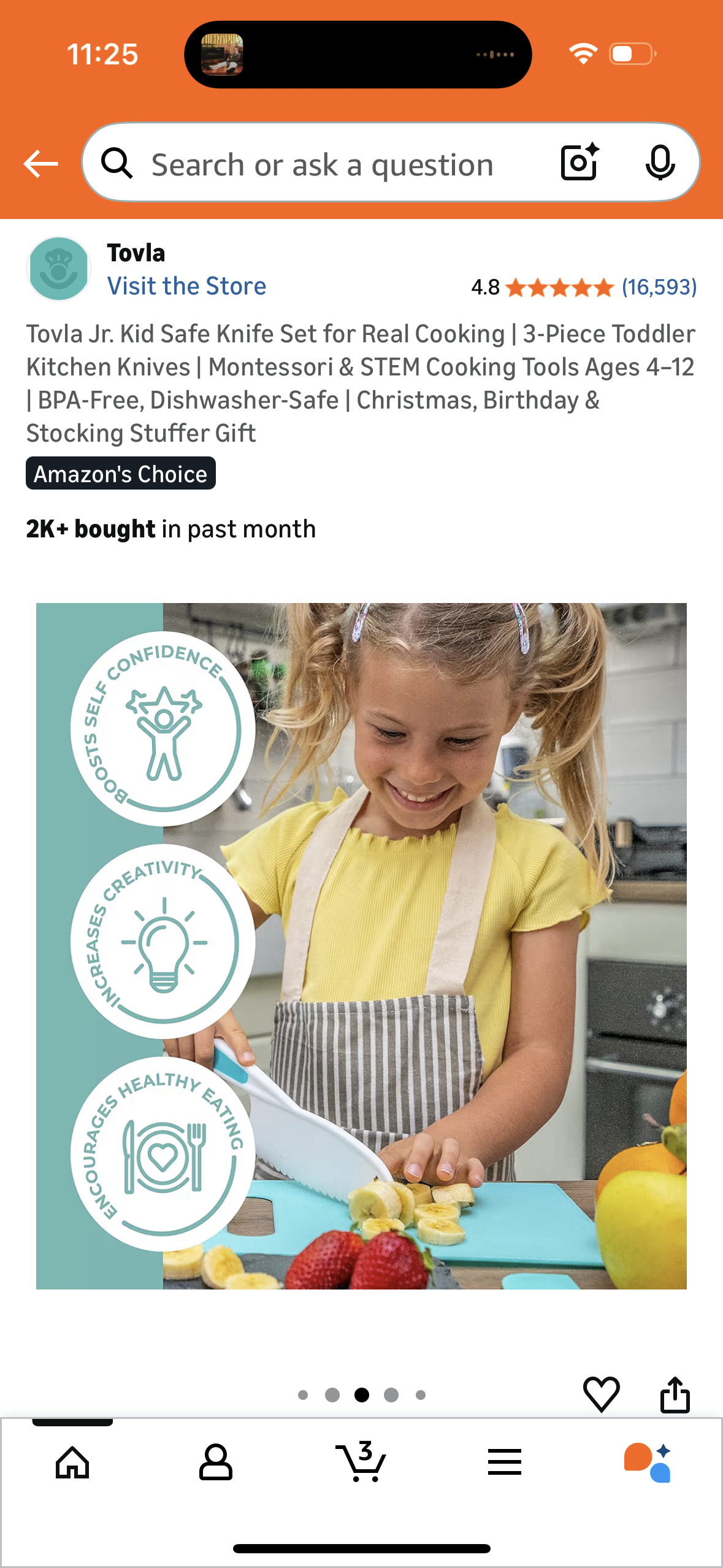 Tovla Jr. Kid Safe Knife Set for Real Cooking | 3-Piece Toddler Kitchen Knives | Montessori & STEM Cooking Tools Ages 4–12 | BPA-Free, Dishwasher-Safe | Christmas, Birthday & Stocking Stuffer Gift